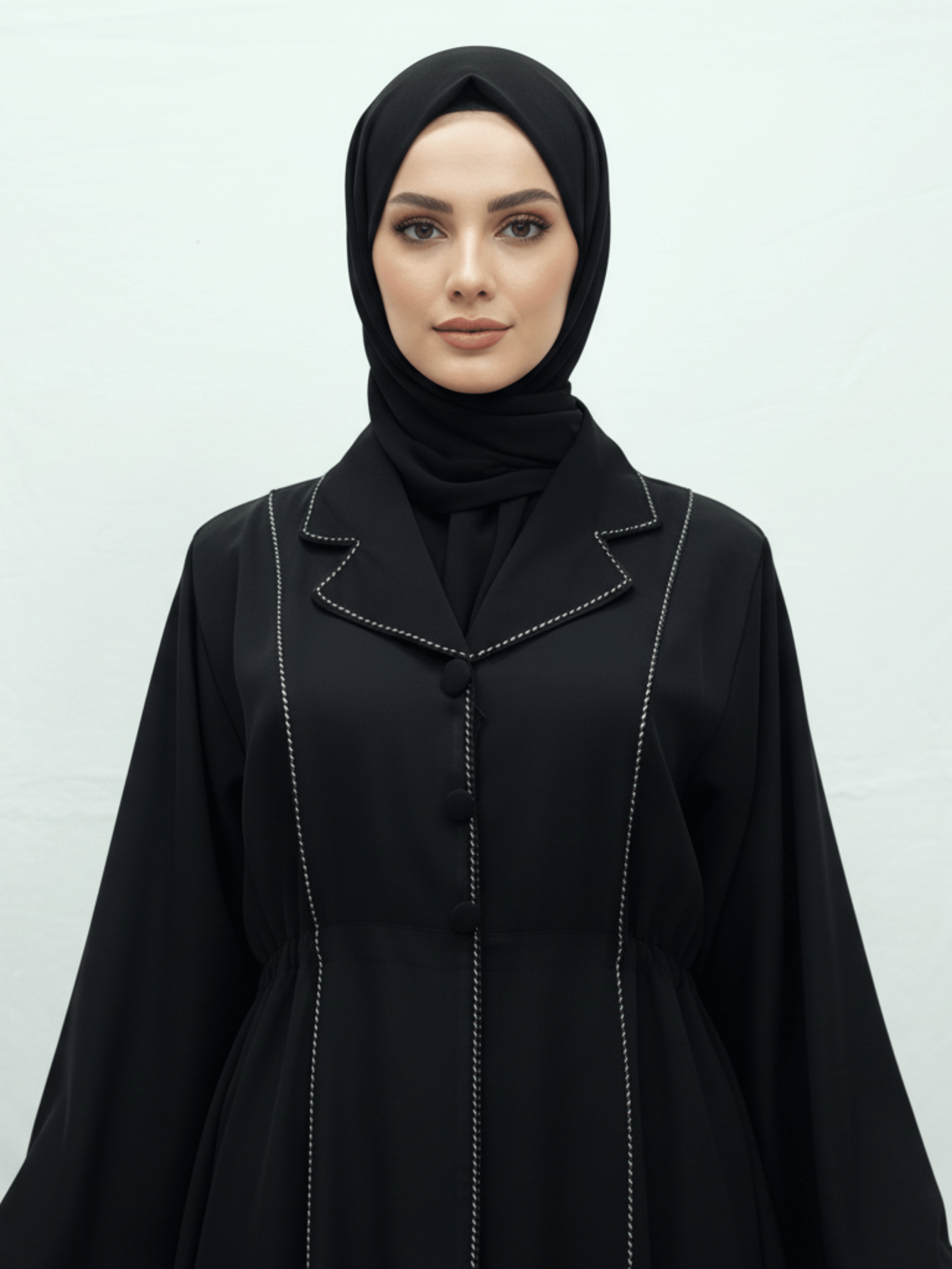 ZW 172 Lina Black Abaya with Contrast Stitch Detailing