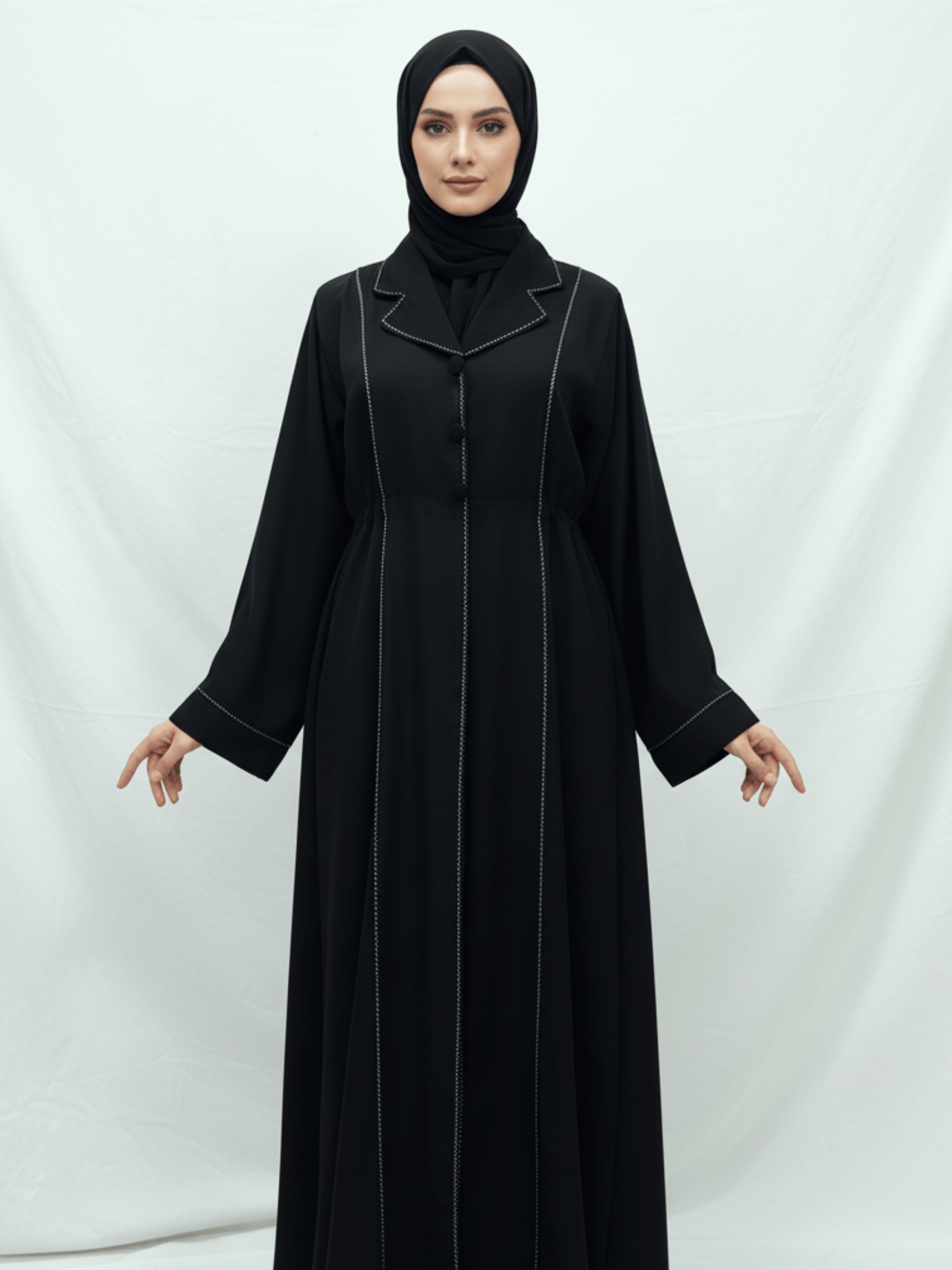 ZW 172 Lina Black Abaya with Contrast Stitch Detailing