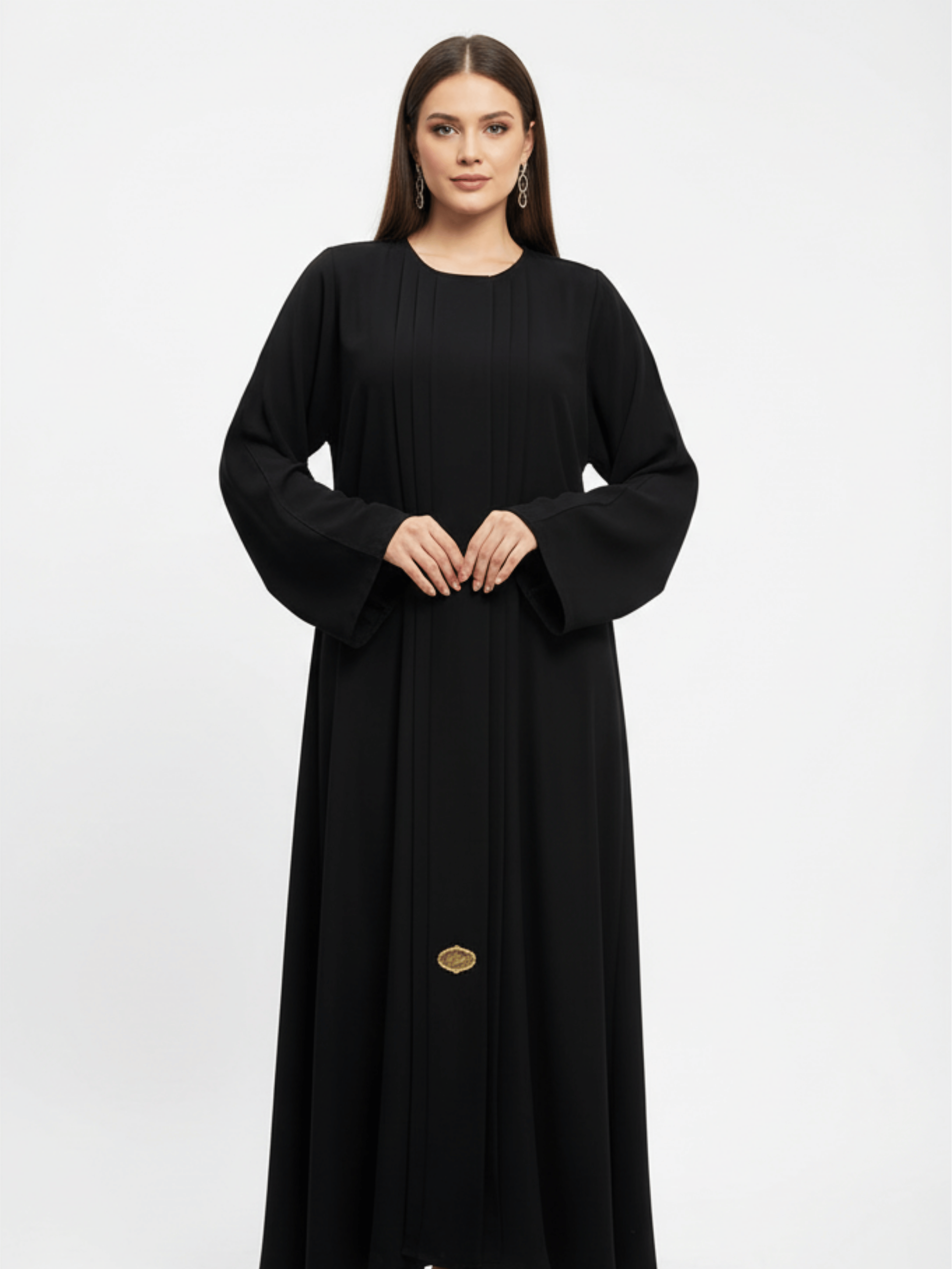 ZW 194 Hajar Classic Black Abaya with Gold Emblem Accent