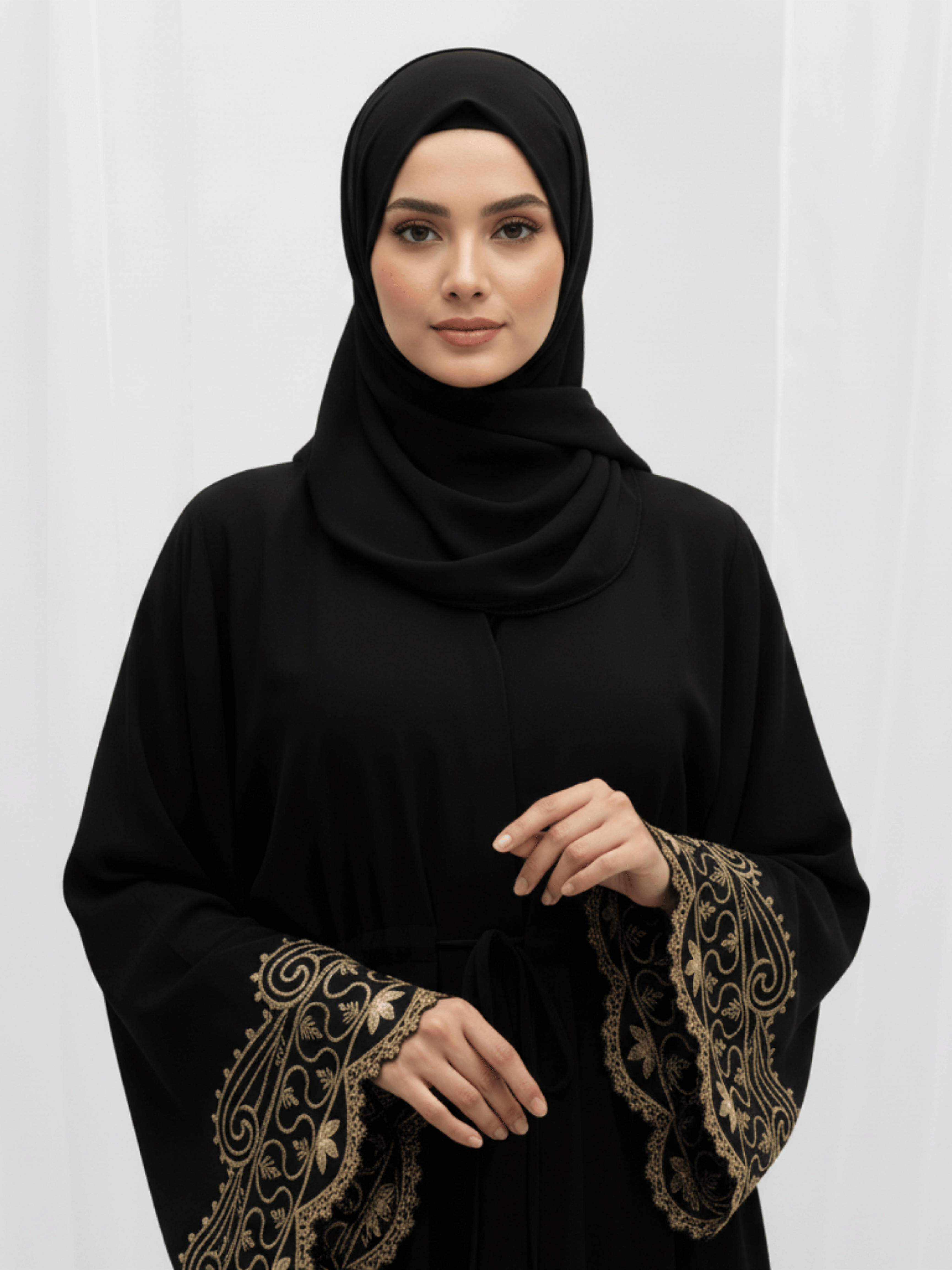 ZW 231 Laila Black Abaya with Embroidered Bell Sleeves