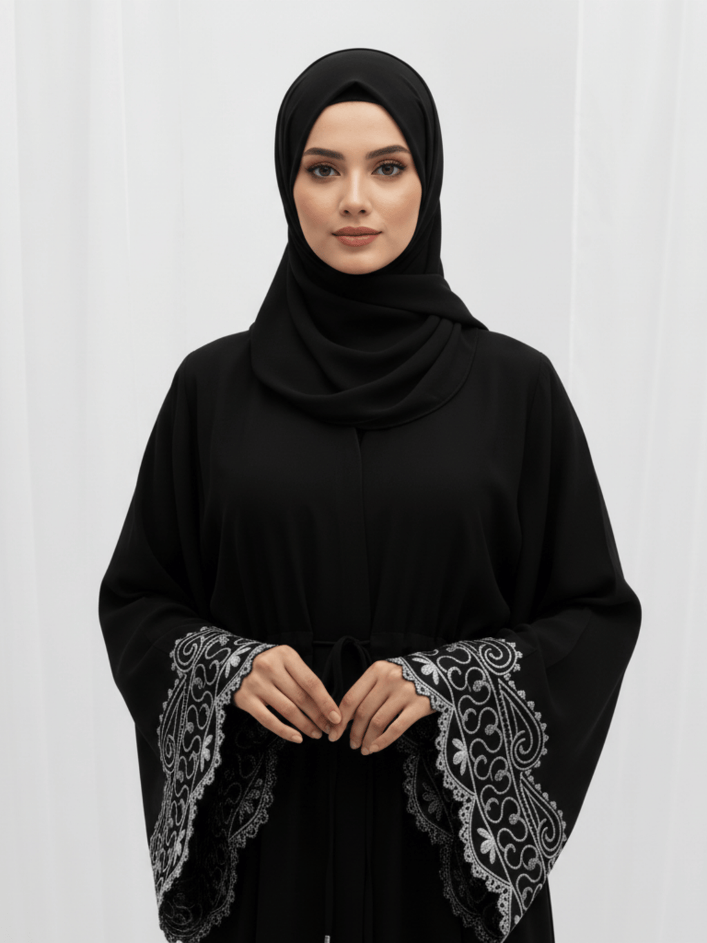 ZW 231 Laila Black Abaya with Embroidered Bell Sleeves