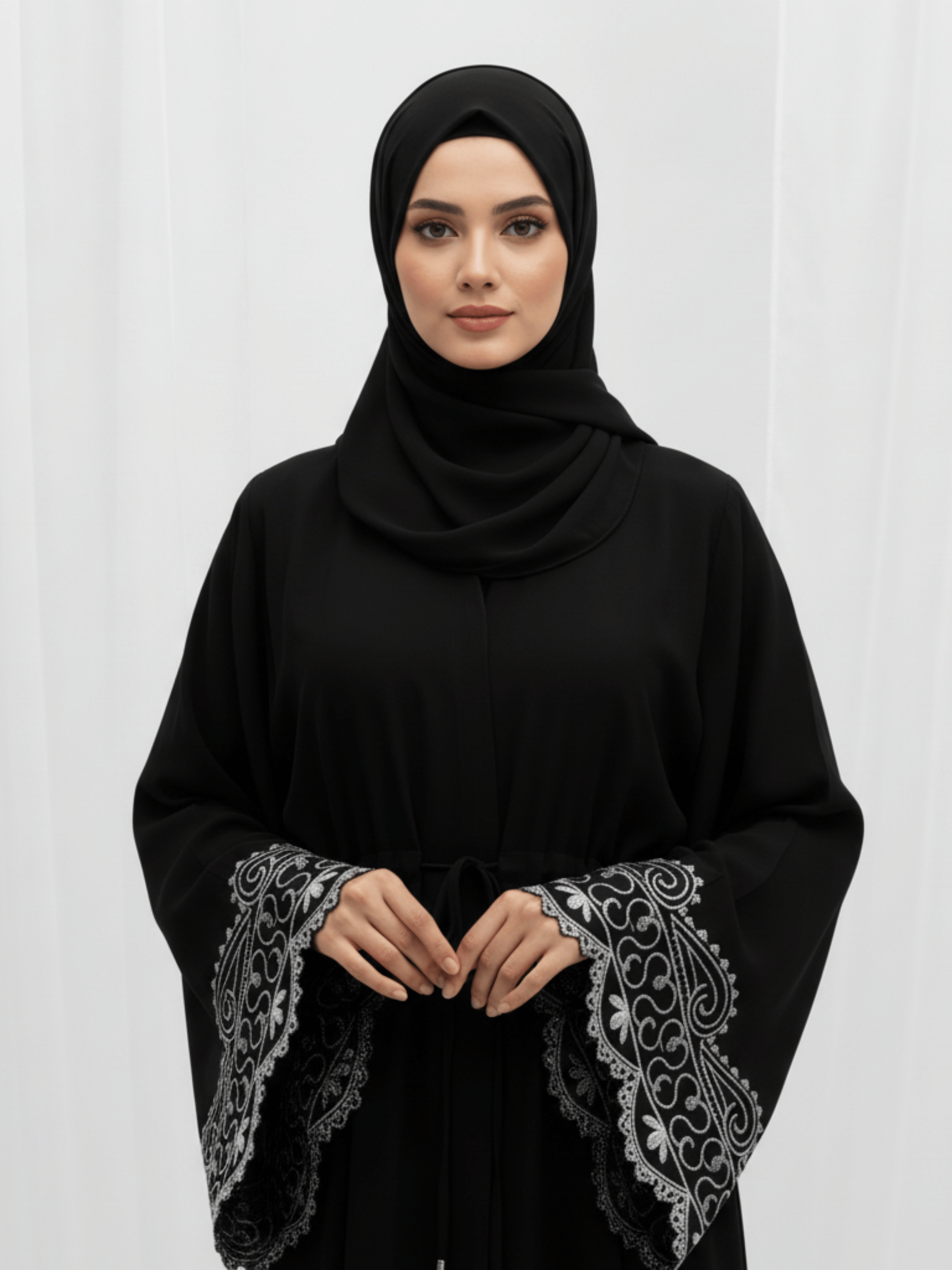 ZW 231 Laila Black Abaya with Embroidered Bell Sleeves