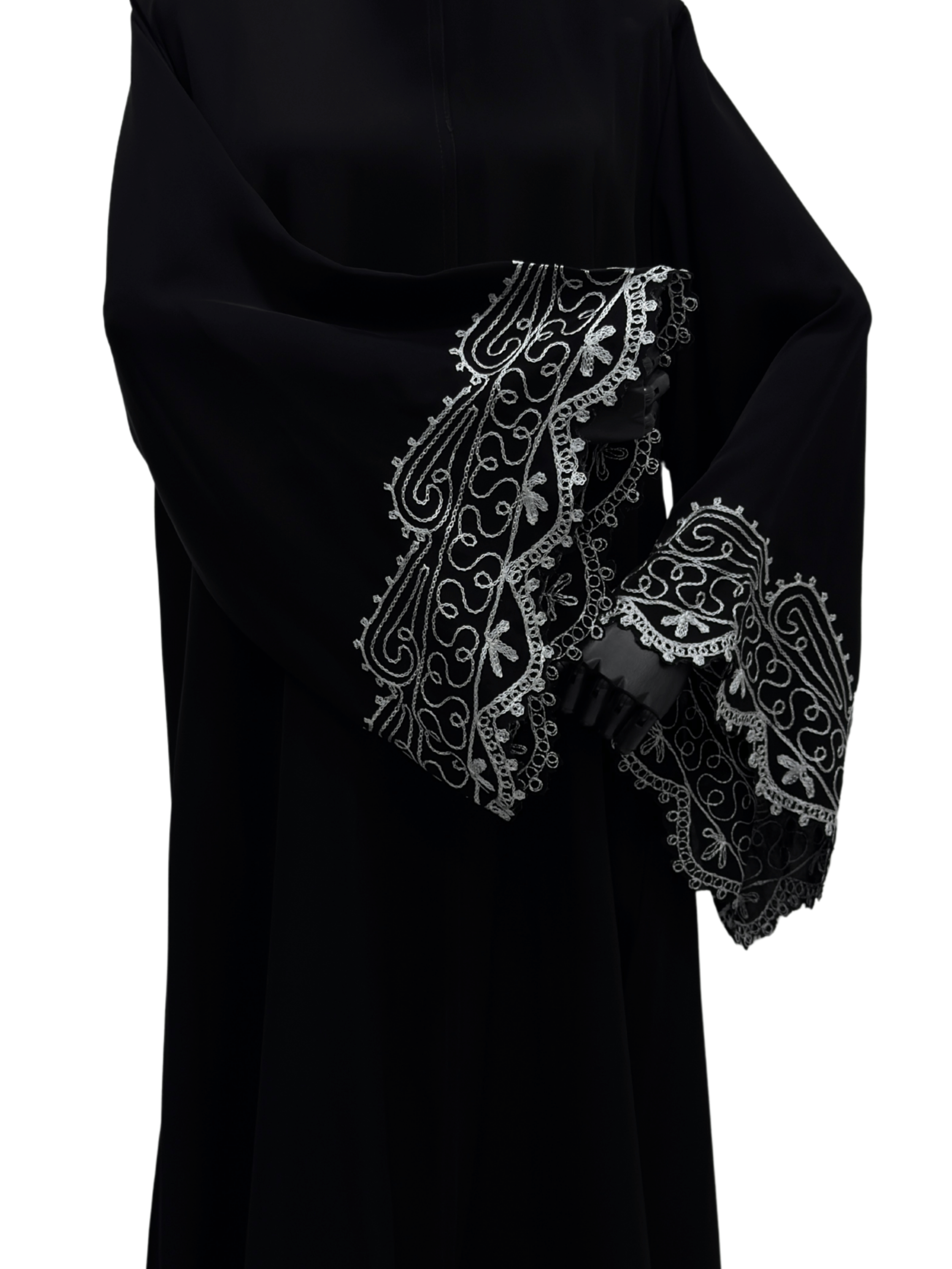ZW 231 Laila Black Abaya with Embroidered Bell Sleeves