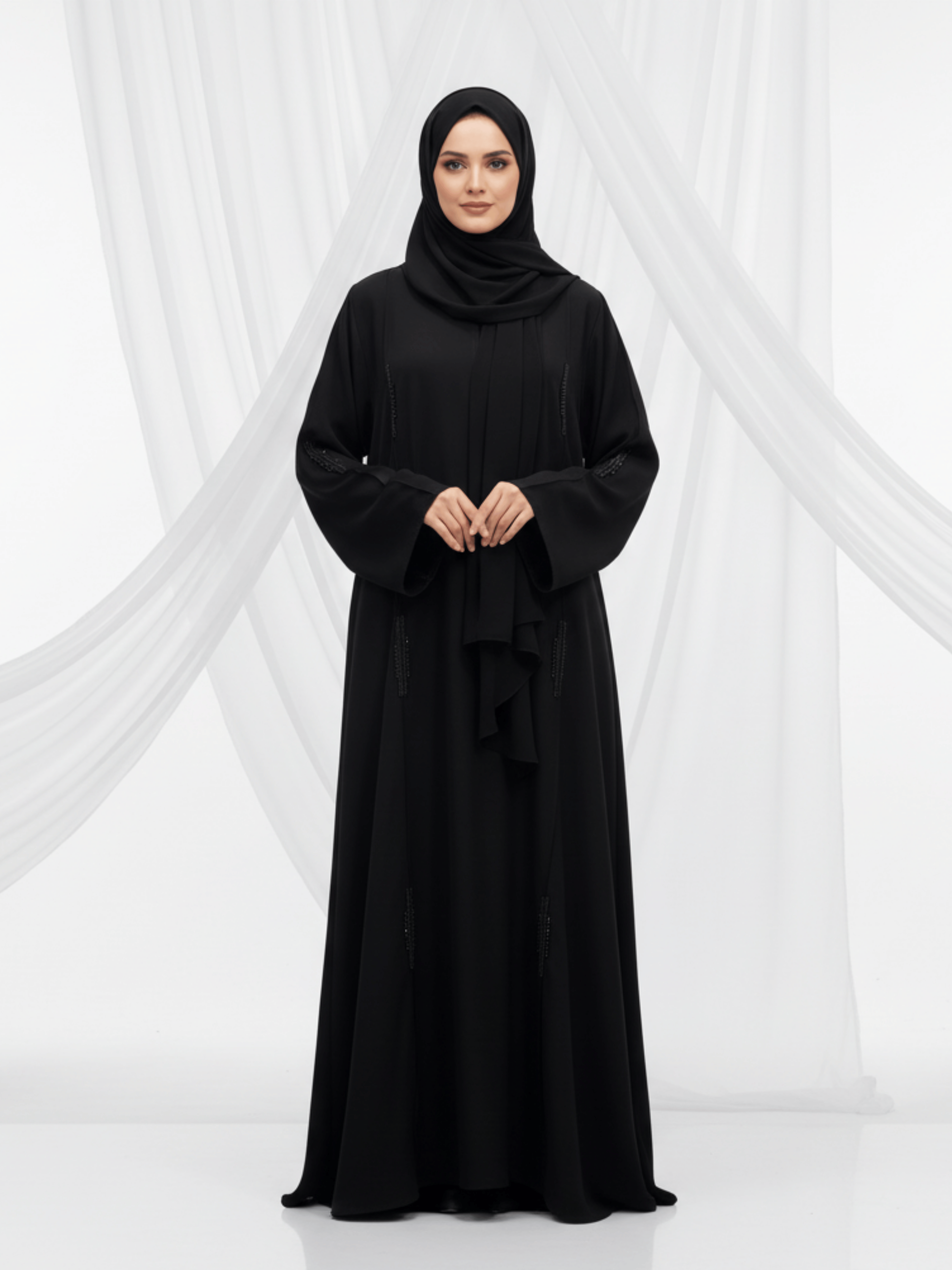 ZW 245 Ranya Black Abaya with Subtle Beaded Detailing