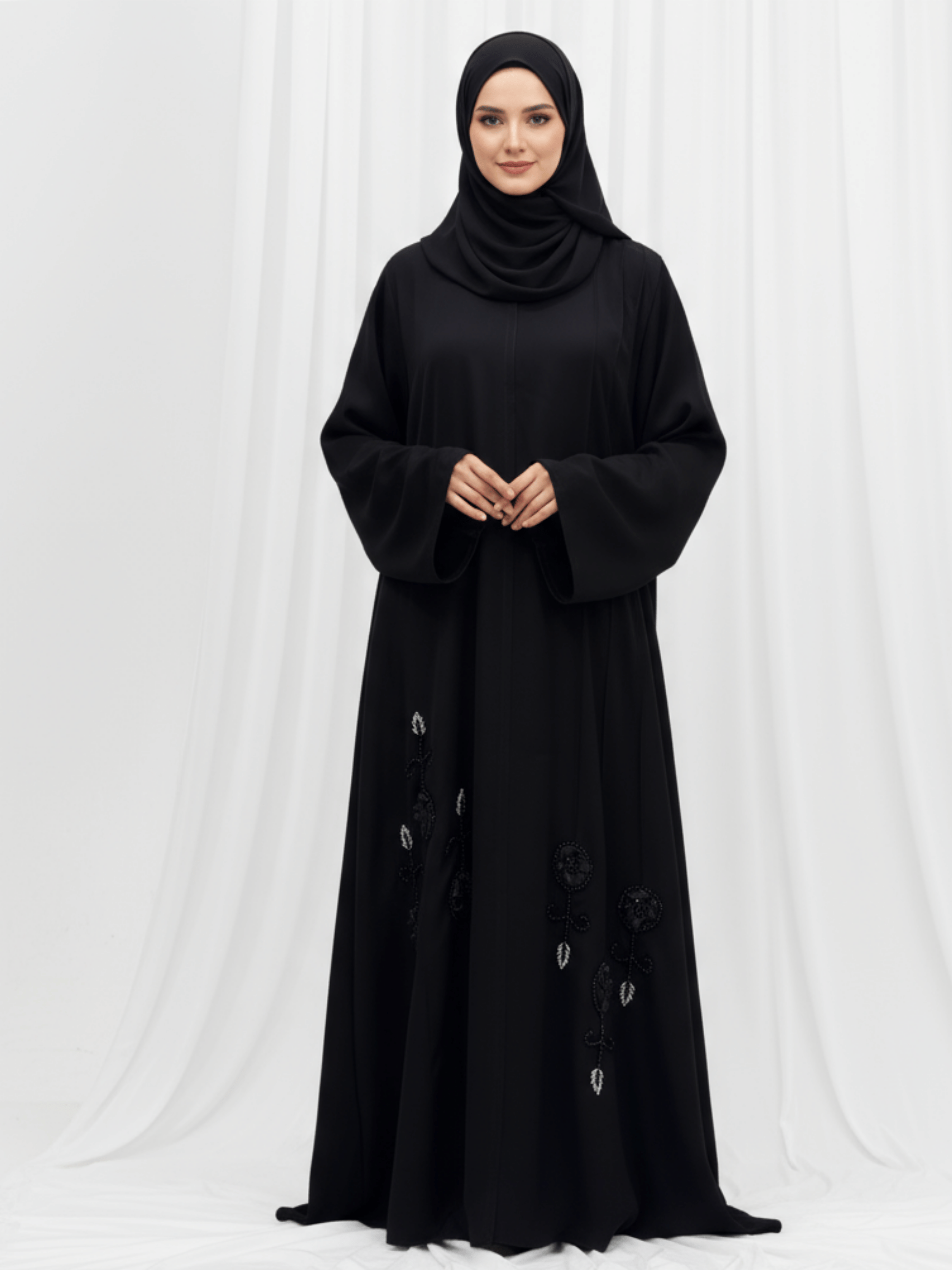 ZW 266 Hana Black Abaya with 3D Floral Beaded Embroidery