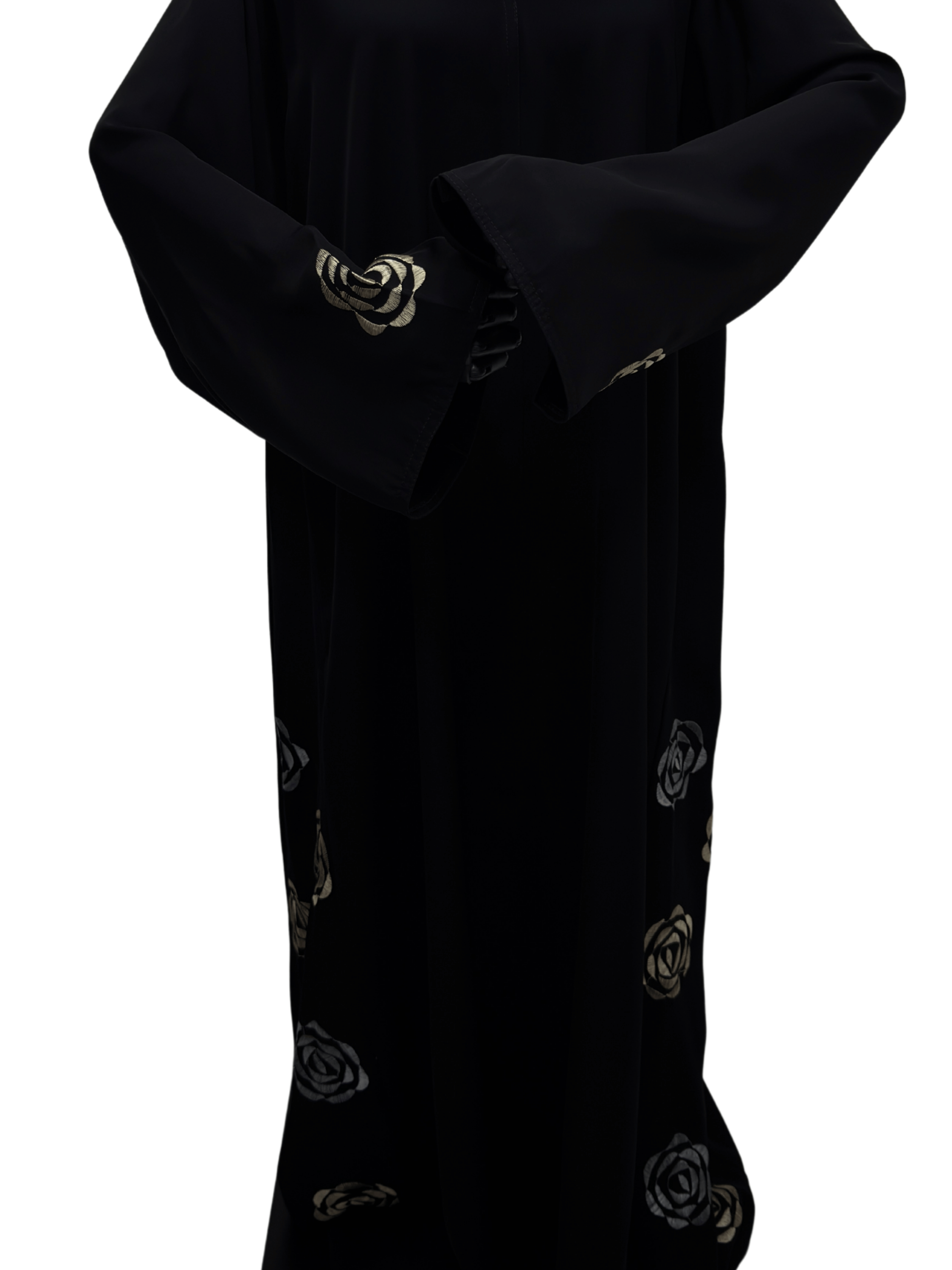 ZW 278 Laila Black Abaya with Gold & Silver Rose Embroidery