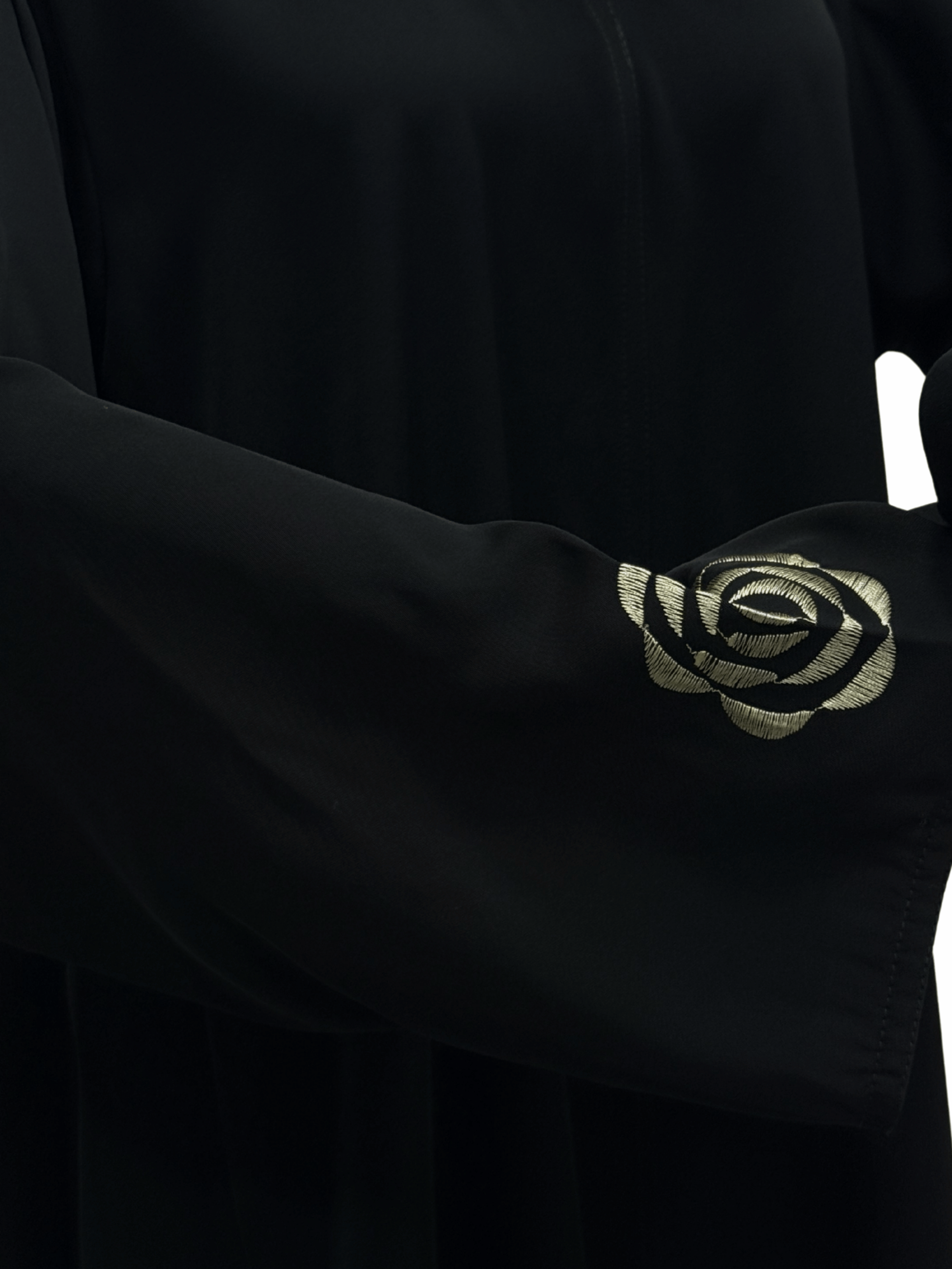 ZW 278 Laila Black Abaya with Gold & Silver Rose Embroidery