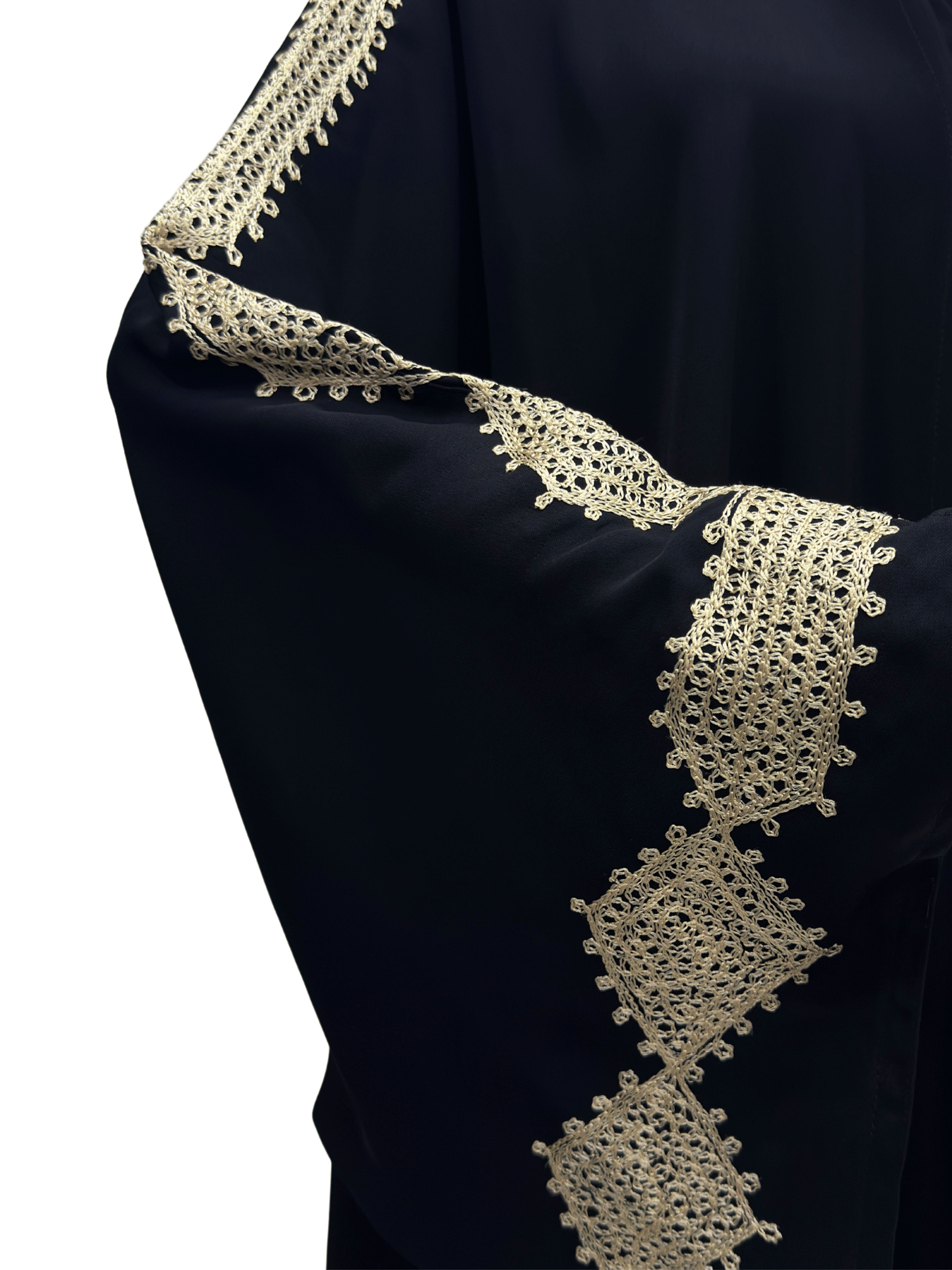 ZW 896 Black Abaya with Gold Lace Sleeves