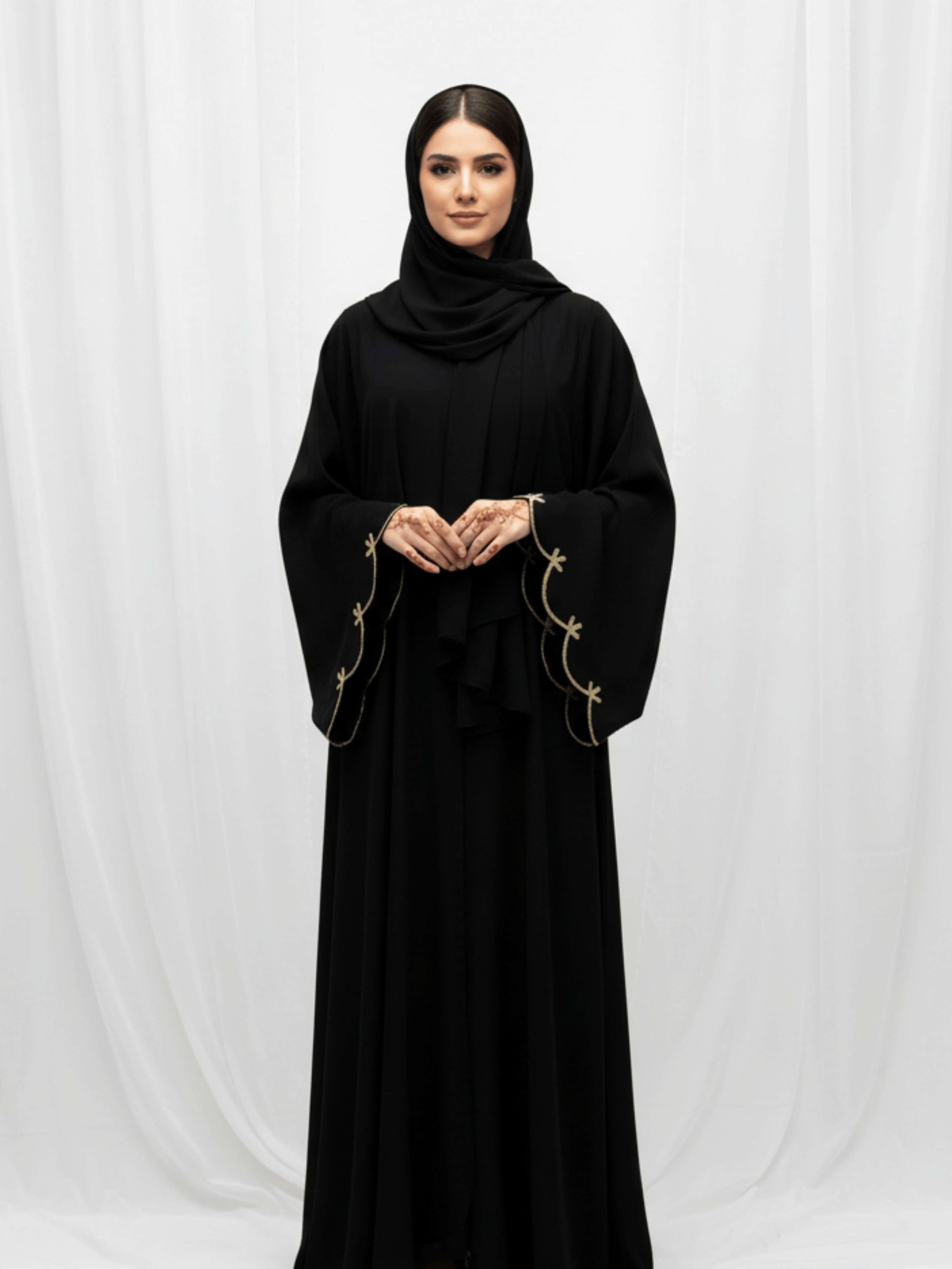 ZW 304 Reem Black Abaya with Gold Wave Embroidery