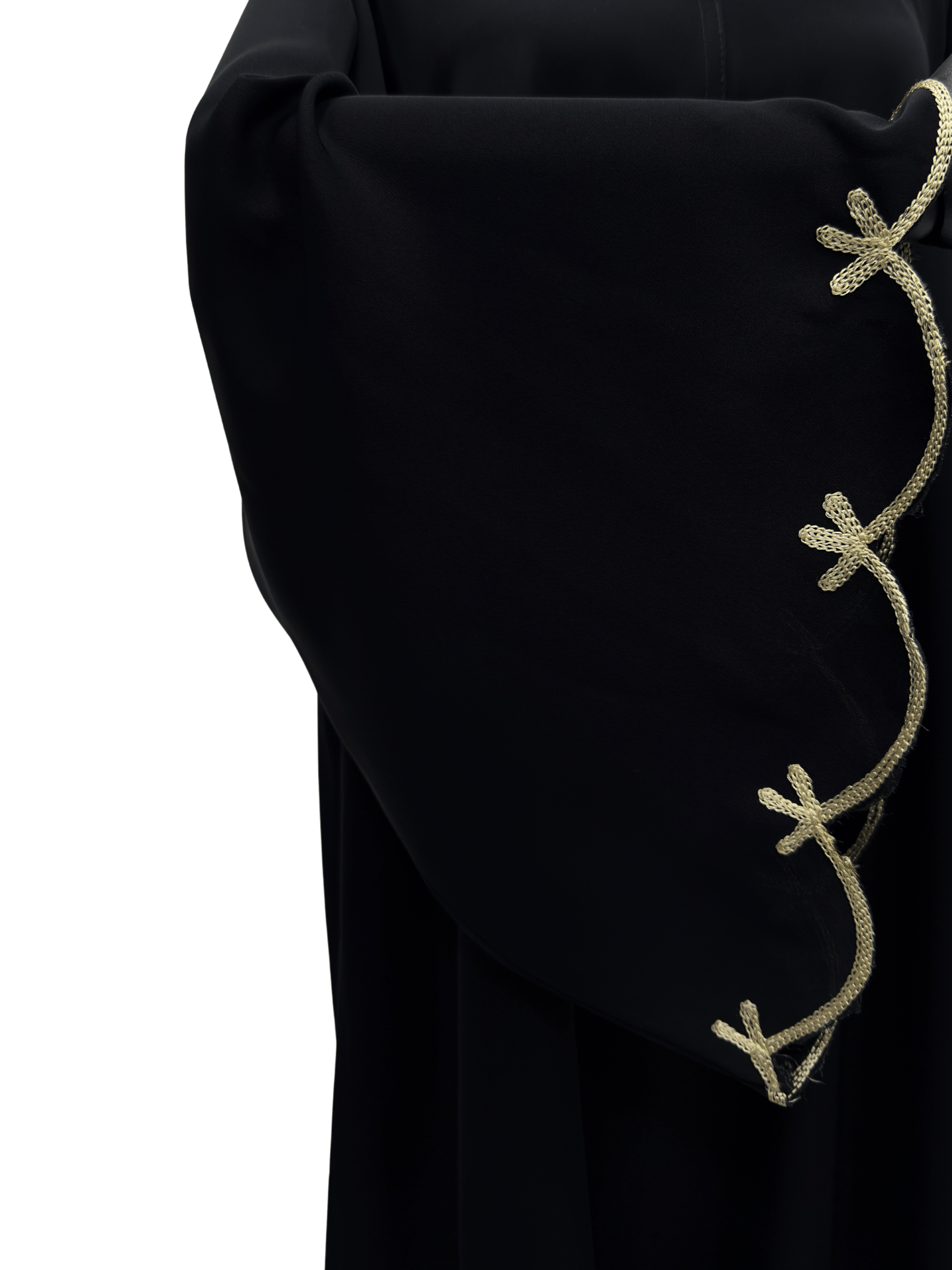 ZW 304 Reem Black Abaya with Gold Wave Embroidery