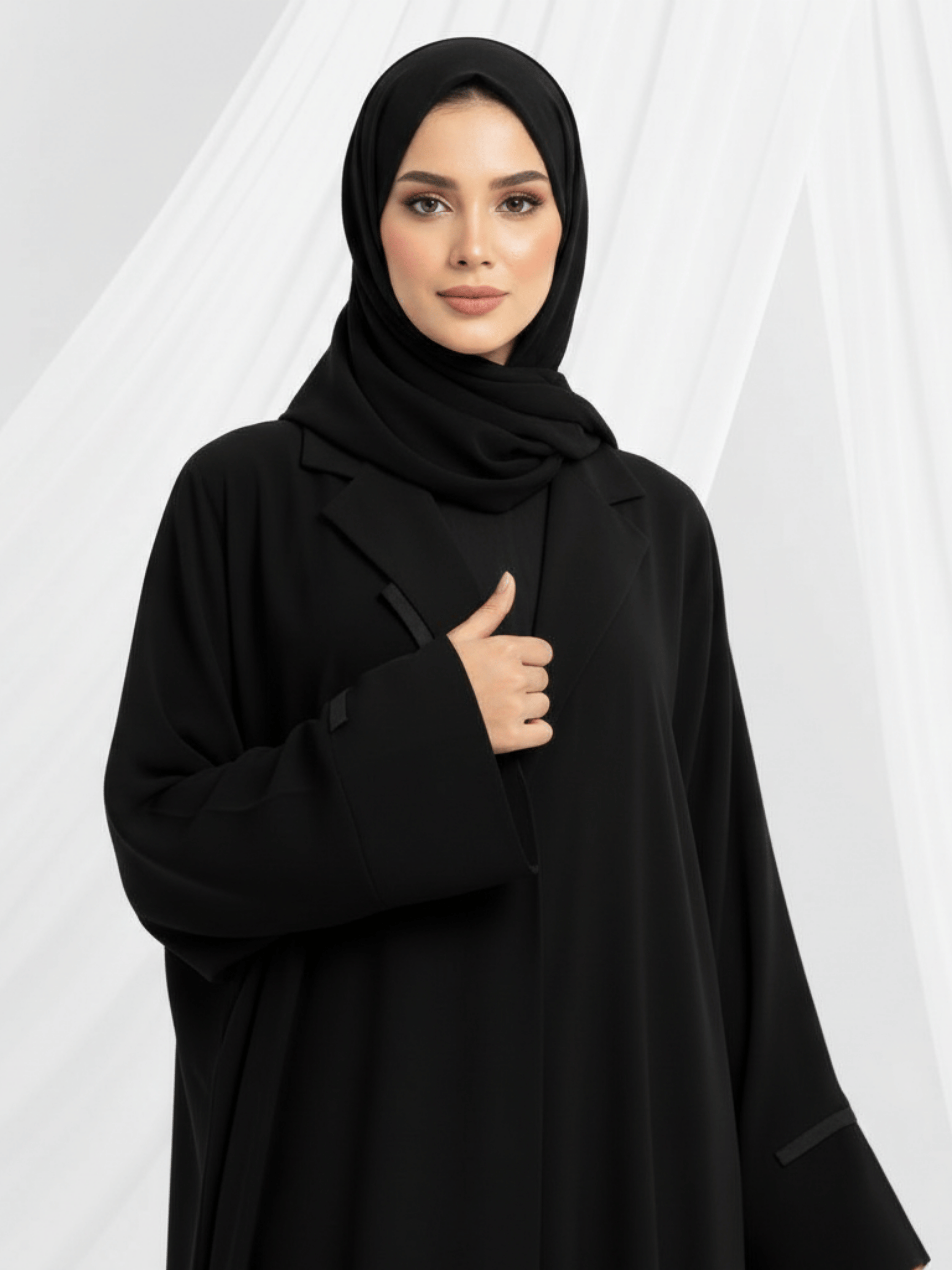 ZW 318 Layal Black Tailored Abaya with Lapel Collar