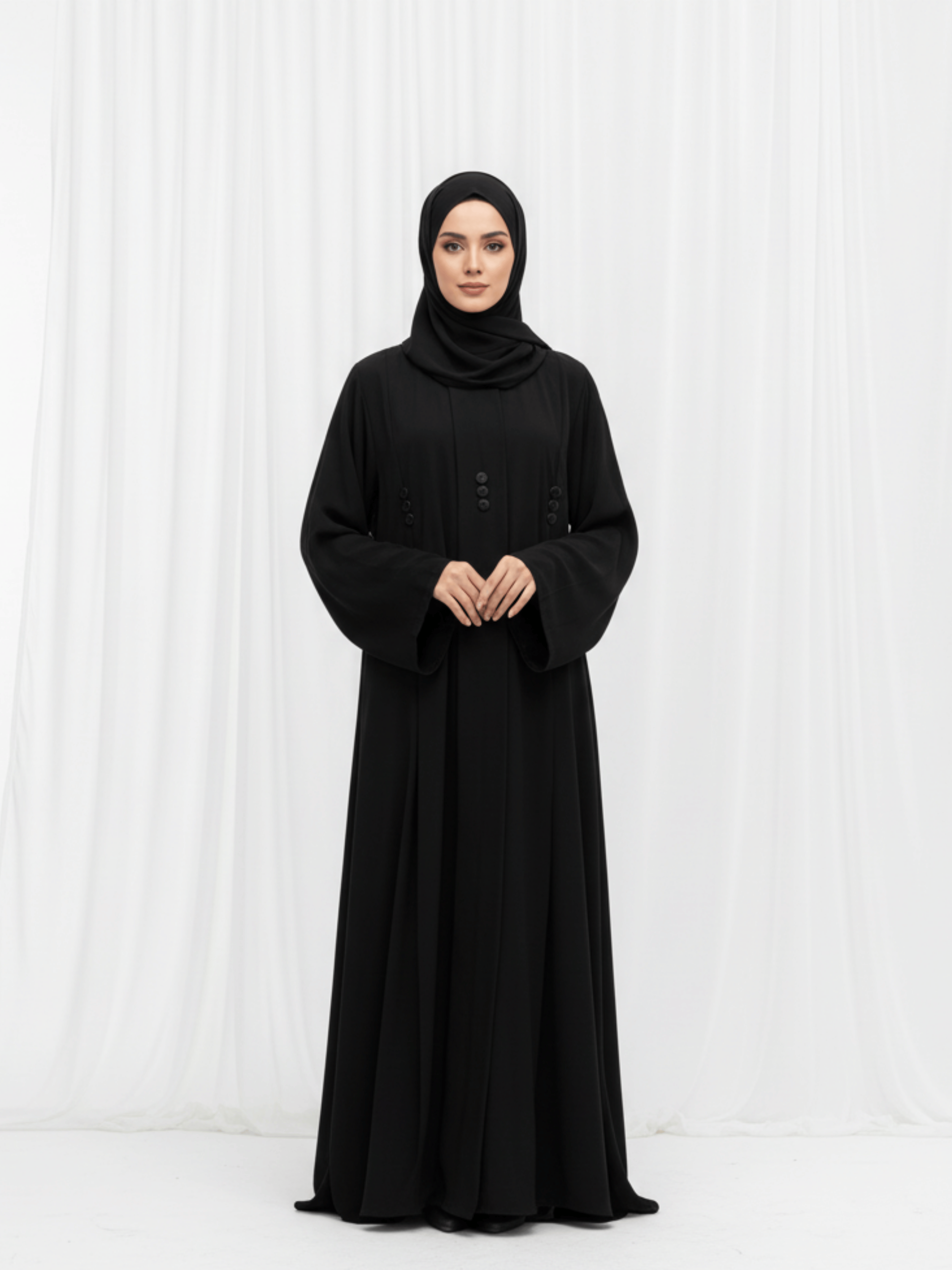 ZW 336 Maha Black Abaya with Button Detail Front Panel