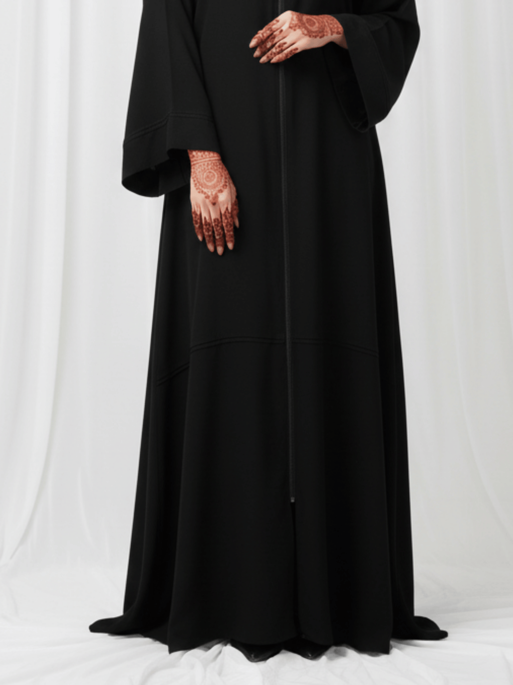 ZW 342 Reema Black Abaya with Front Zipper & High Neck