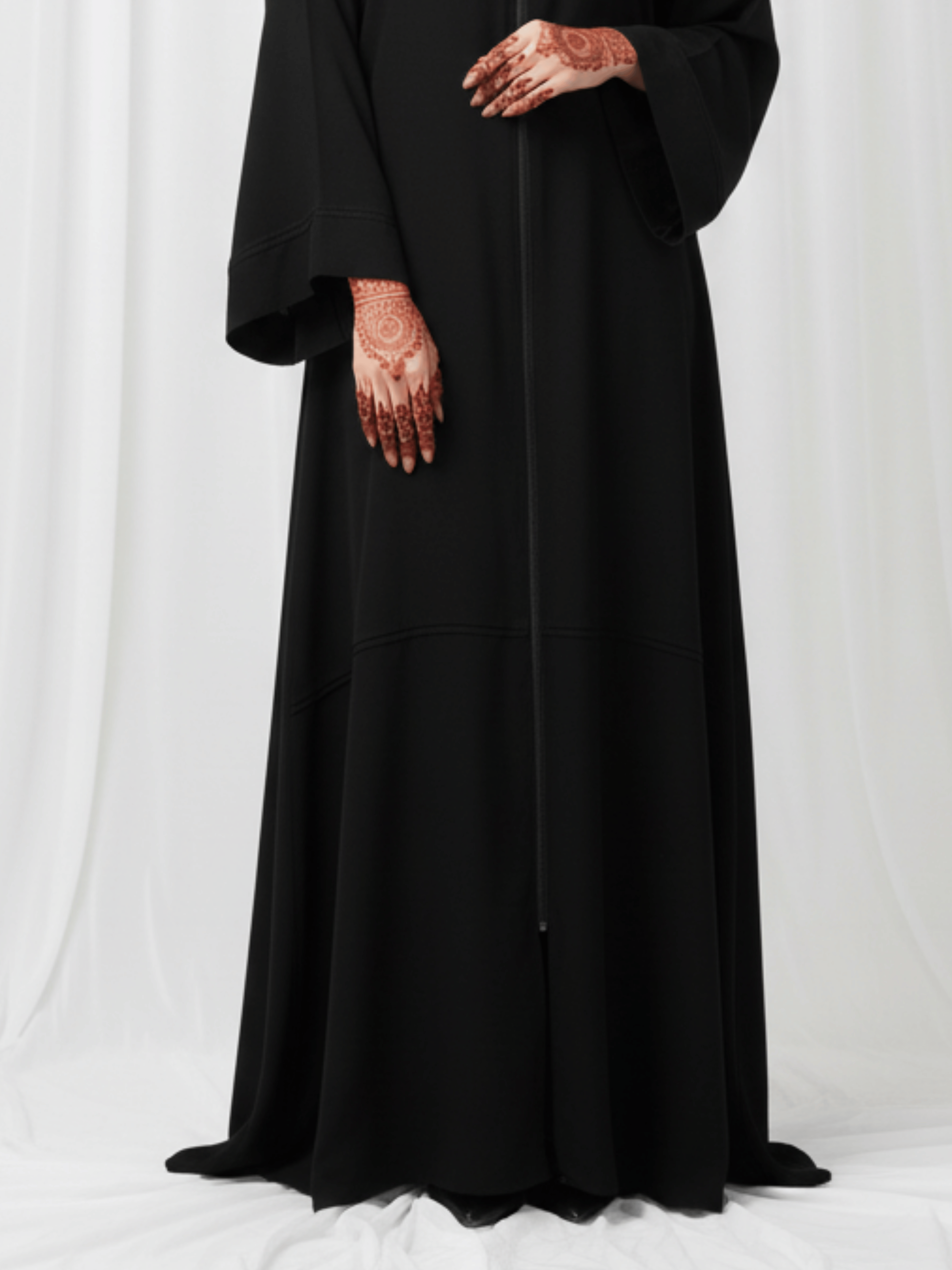 ZW 342 Reema Black Abaya with Front Zipper & High Neck