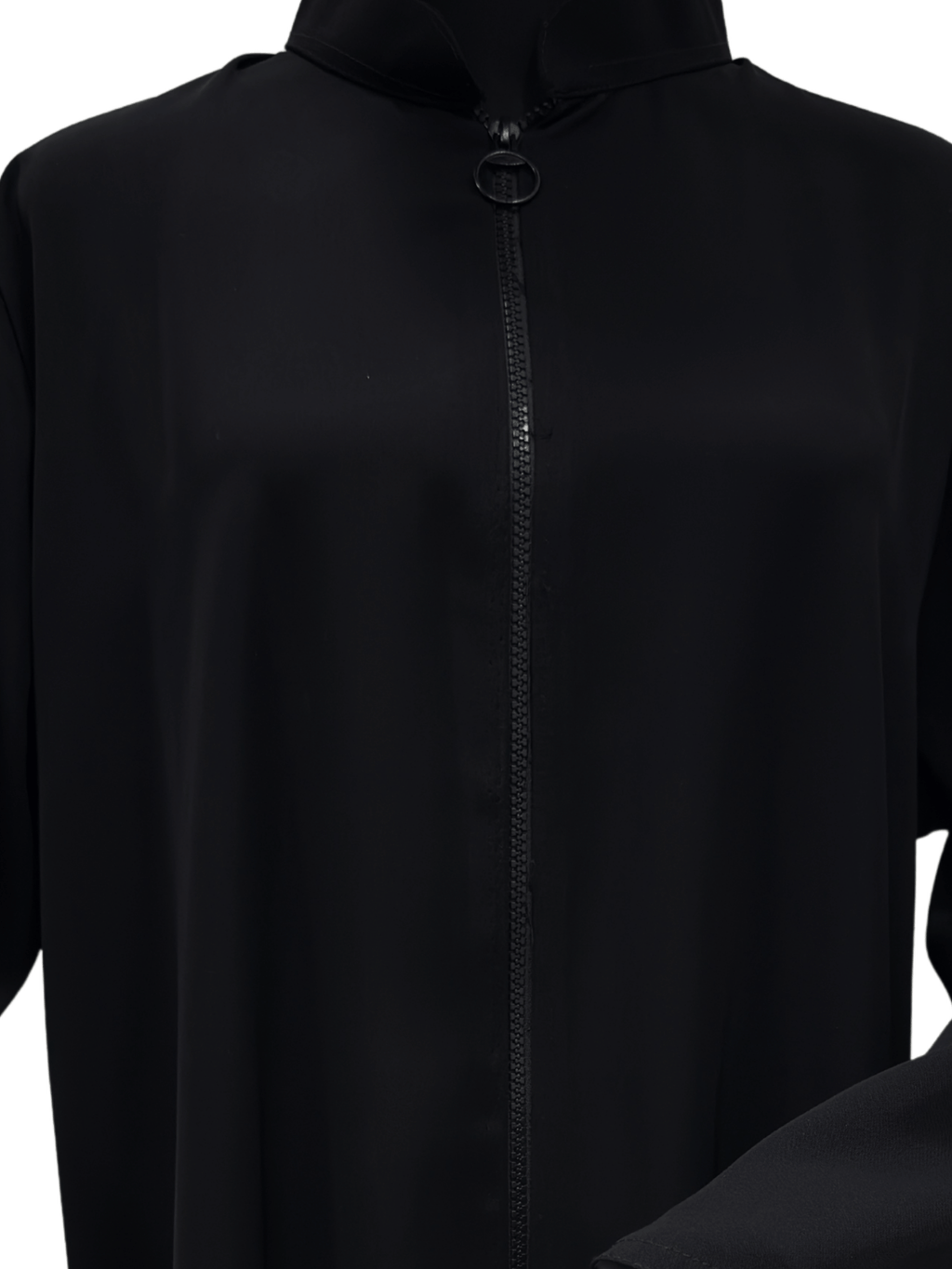 ZW 342 Reema Black Abaya with Front Zipper & High Neck