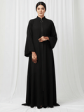 ZW 342 Reema Black Abaya with Front Zipper & High Neck