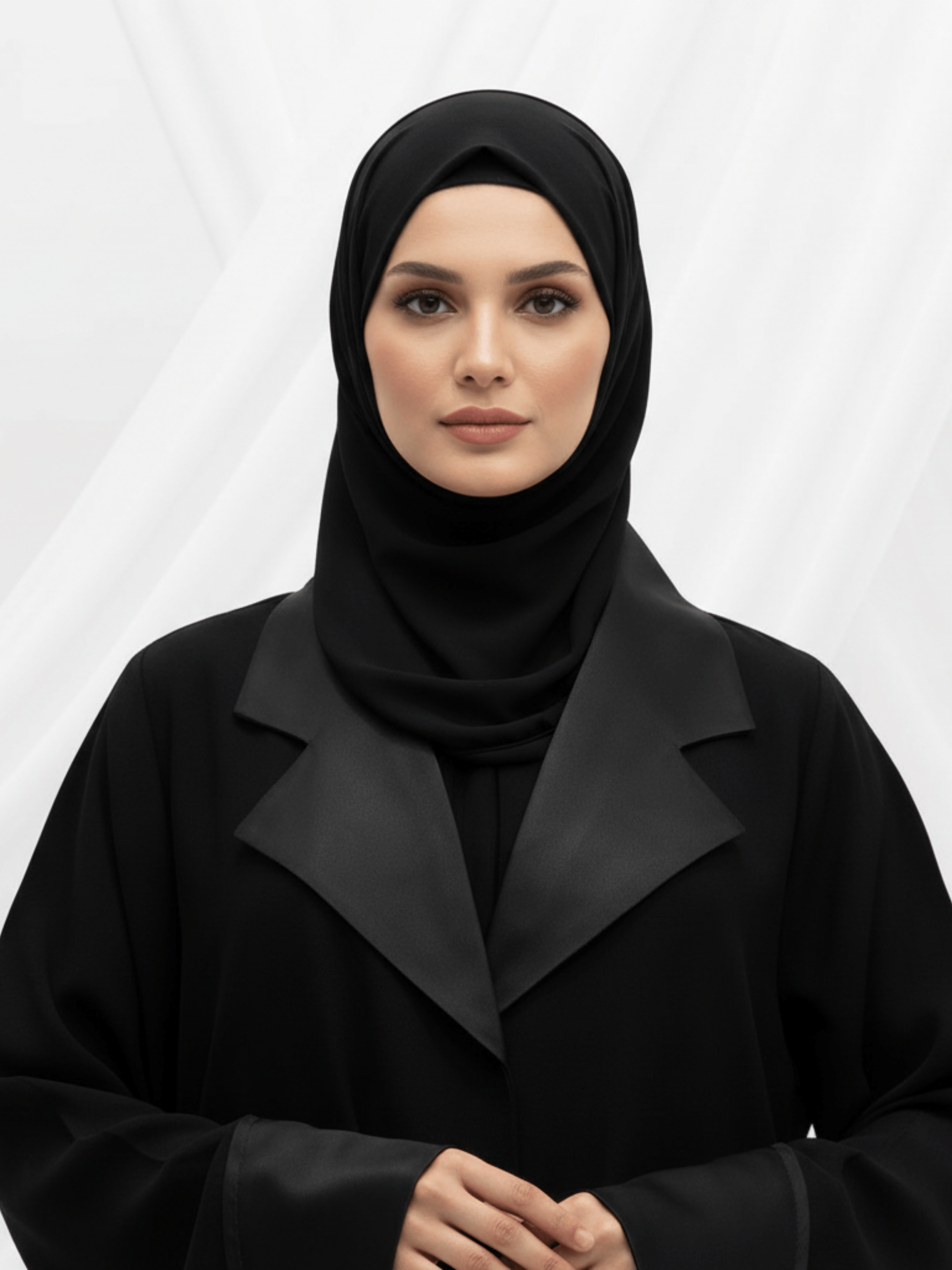 ZW 347 Black Abaya with Satin Lapel Detail