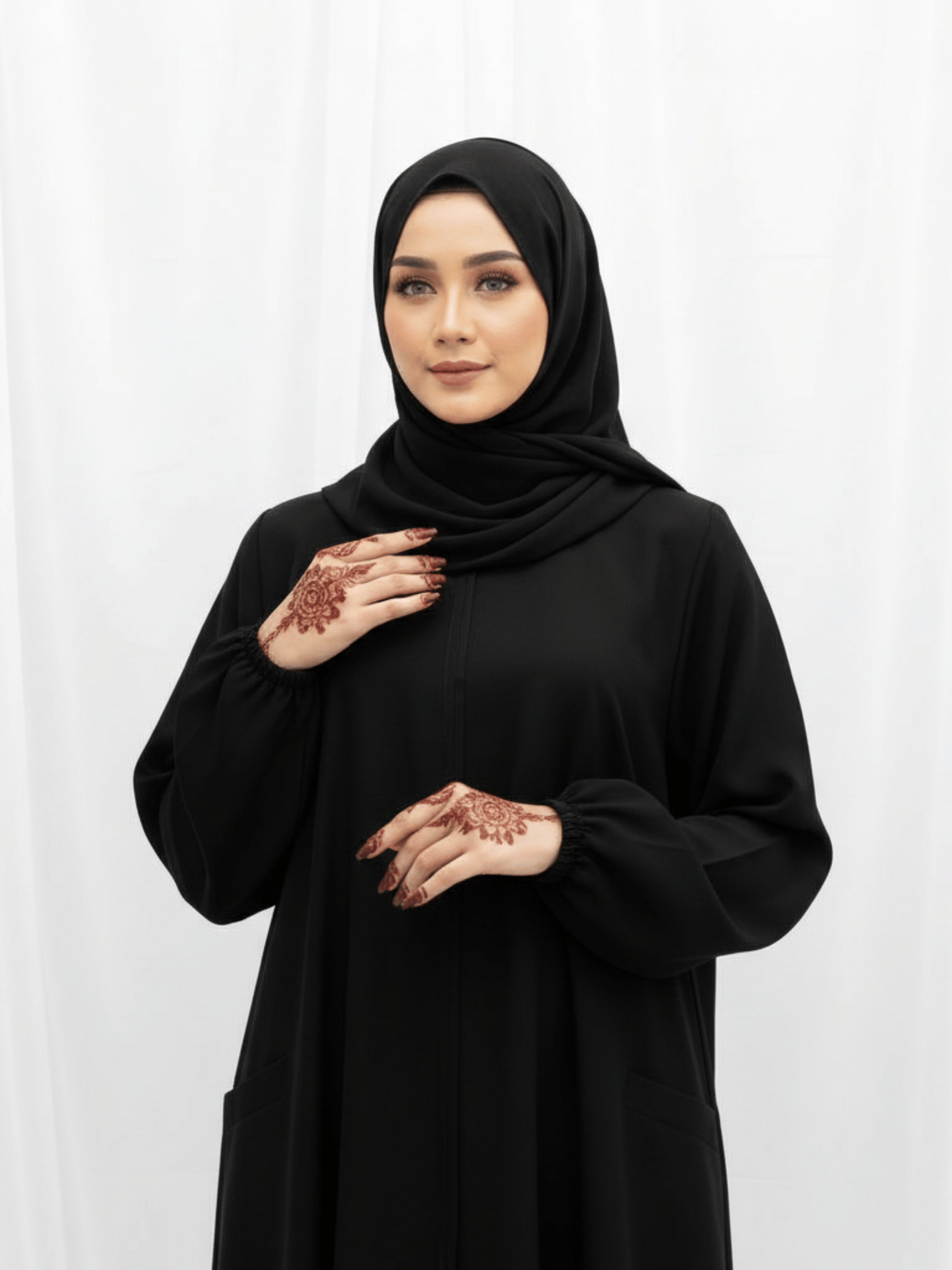 ZW 352 Layla Everyday Black Abaya with Elastic Sleeves & Pockets