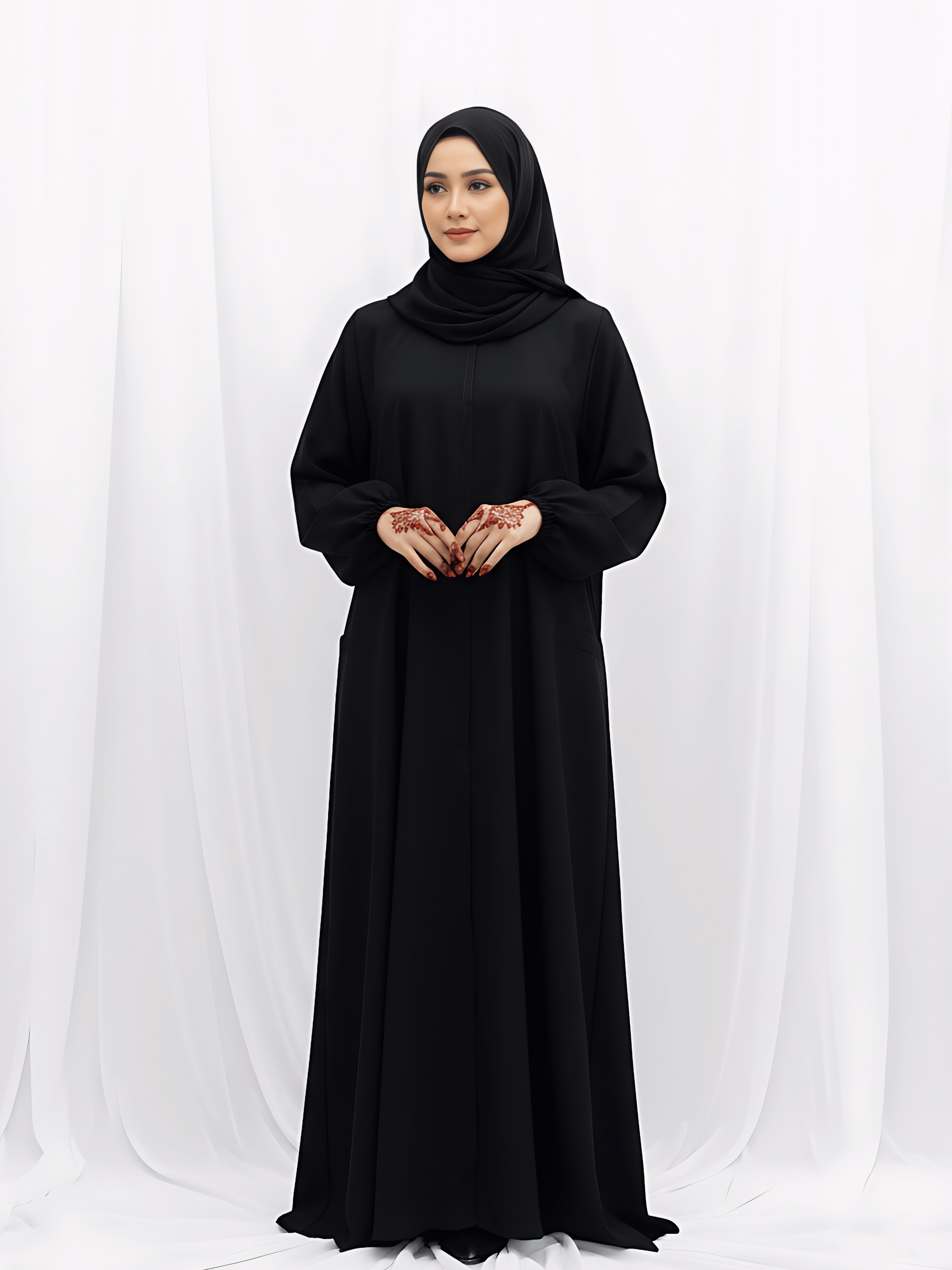 ZW 352 Layla Everyday Black Abaya with Elastic Sleeves & Pockets
