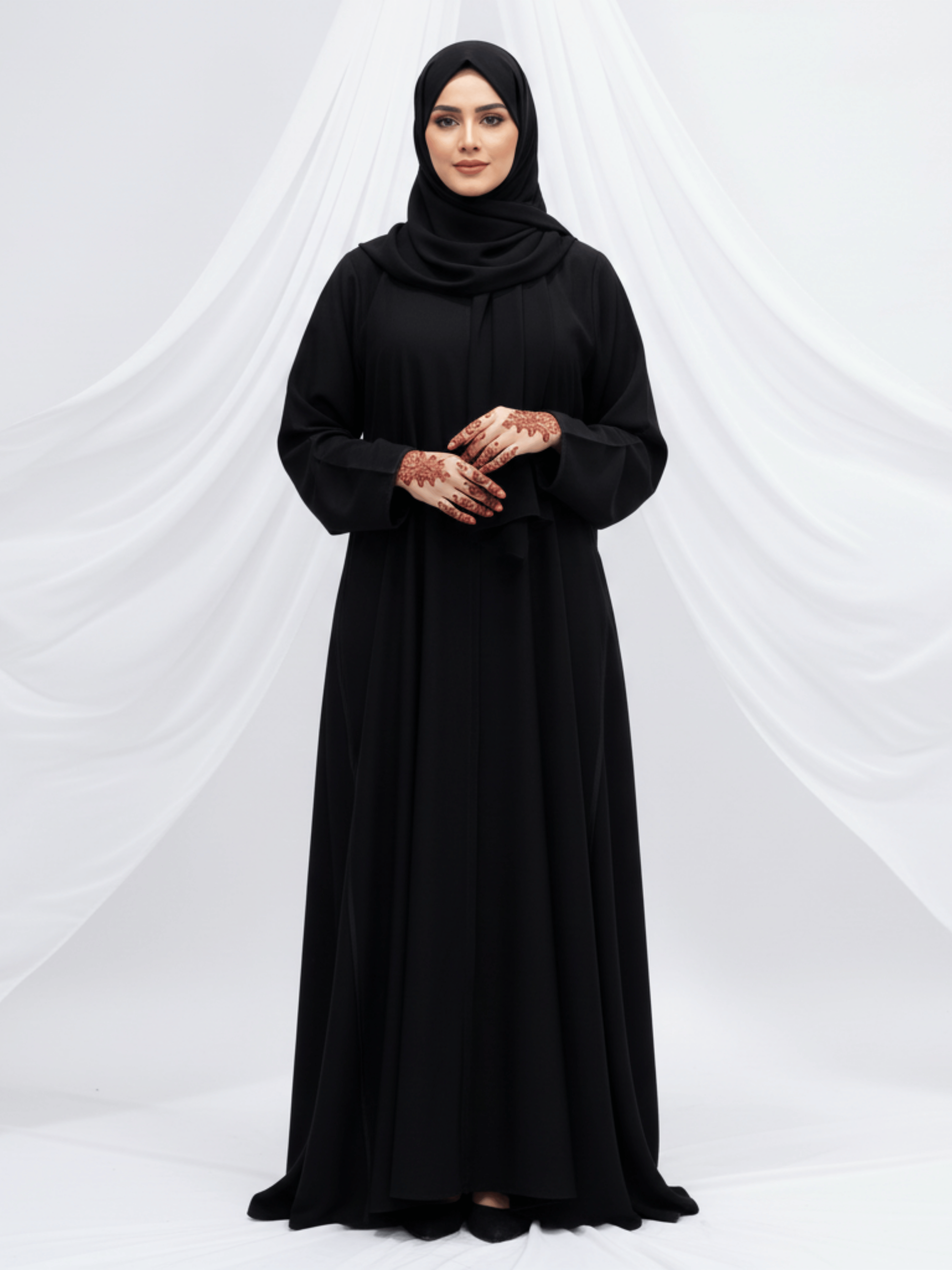 ZW 356 Hessa Black Abaya with Front Scarf Detail & Pockets