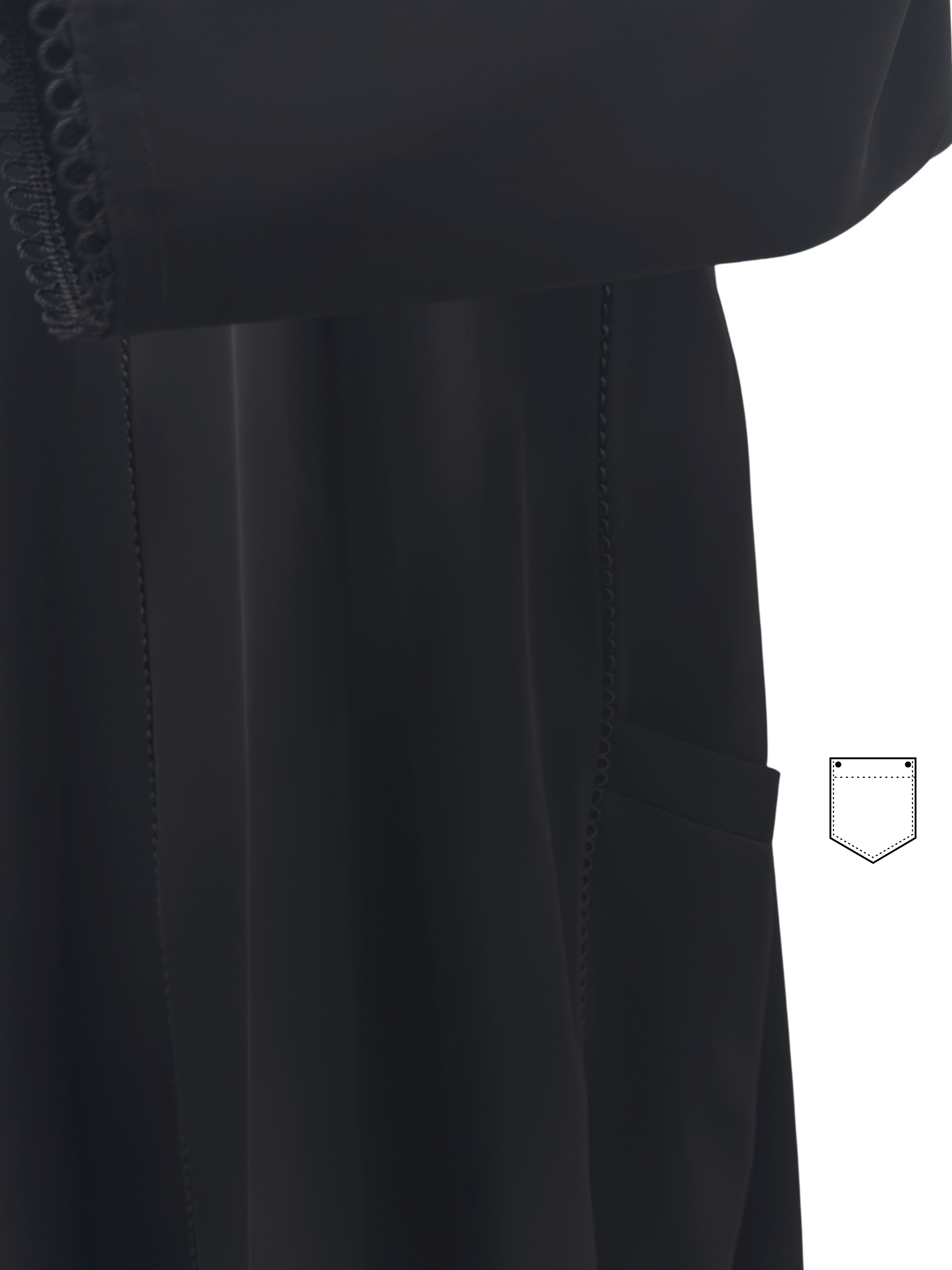 ZW 359 Nora Black Abaya with Stitch Detailing & Side Pockets