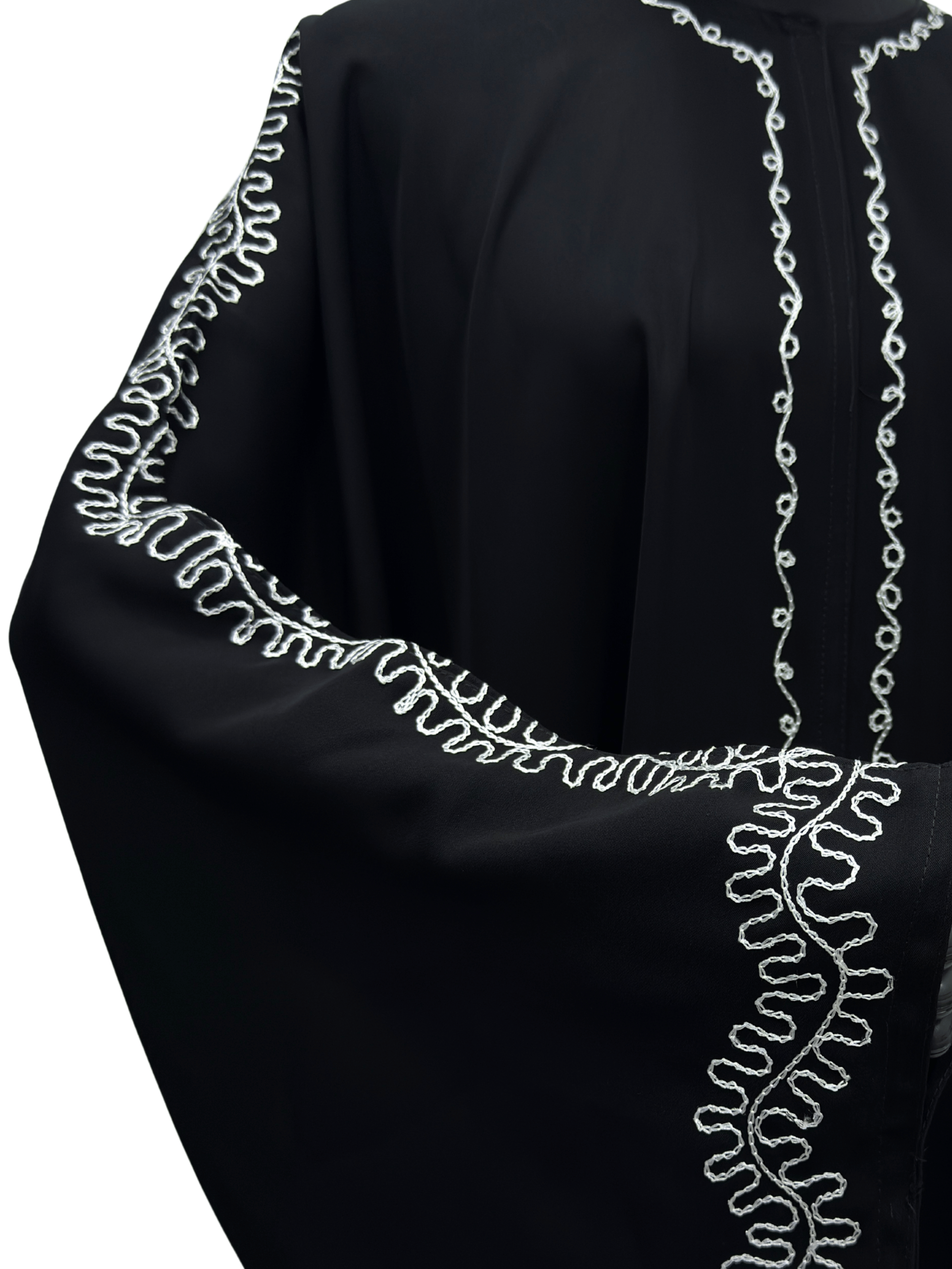 ZW 113 Black Abaya with Silver Embroidery