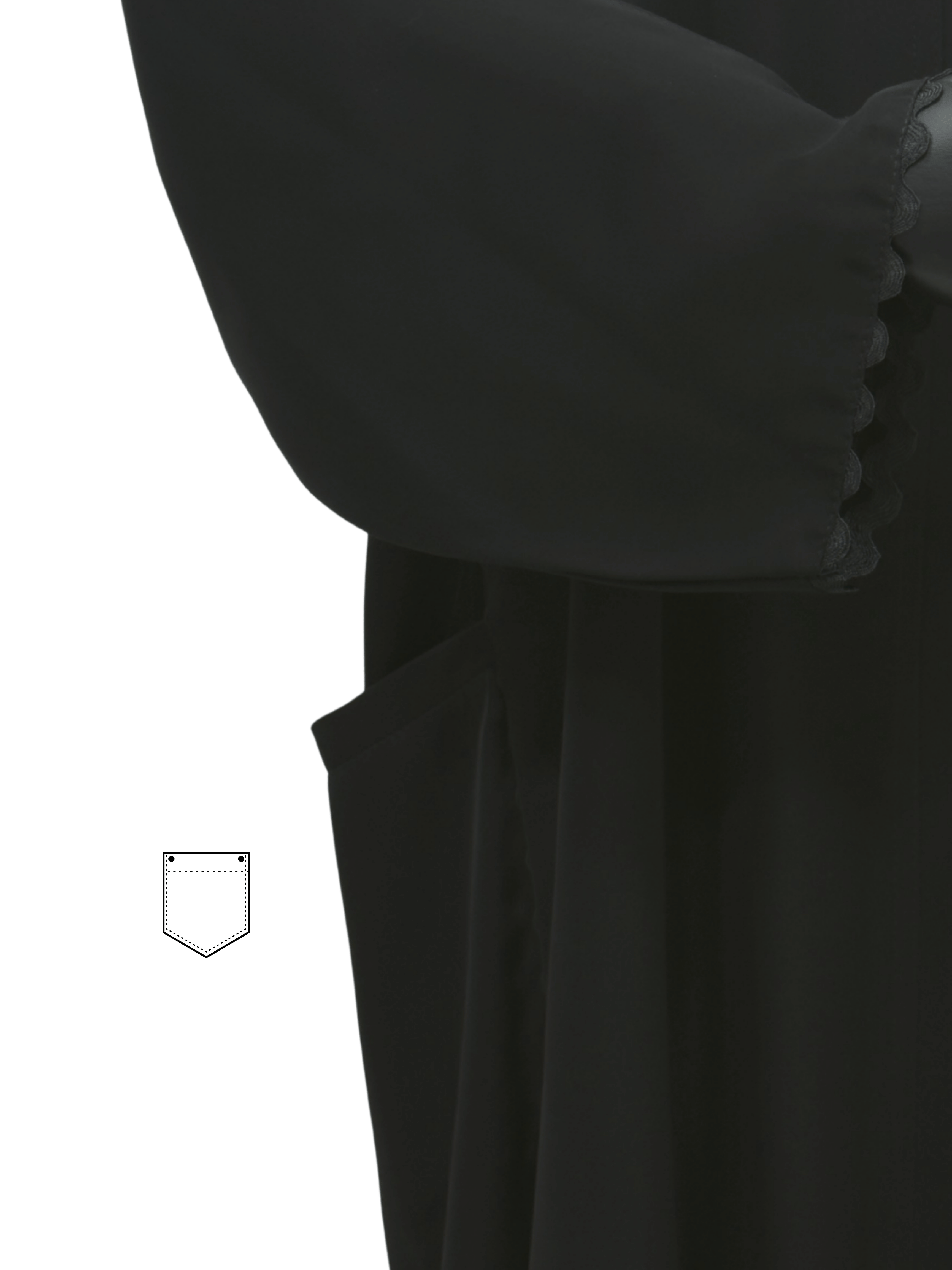ZW 363 Black Abaya with Scalloped Edge Details & Pockets