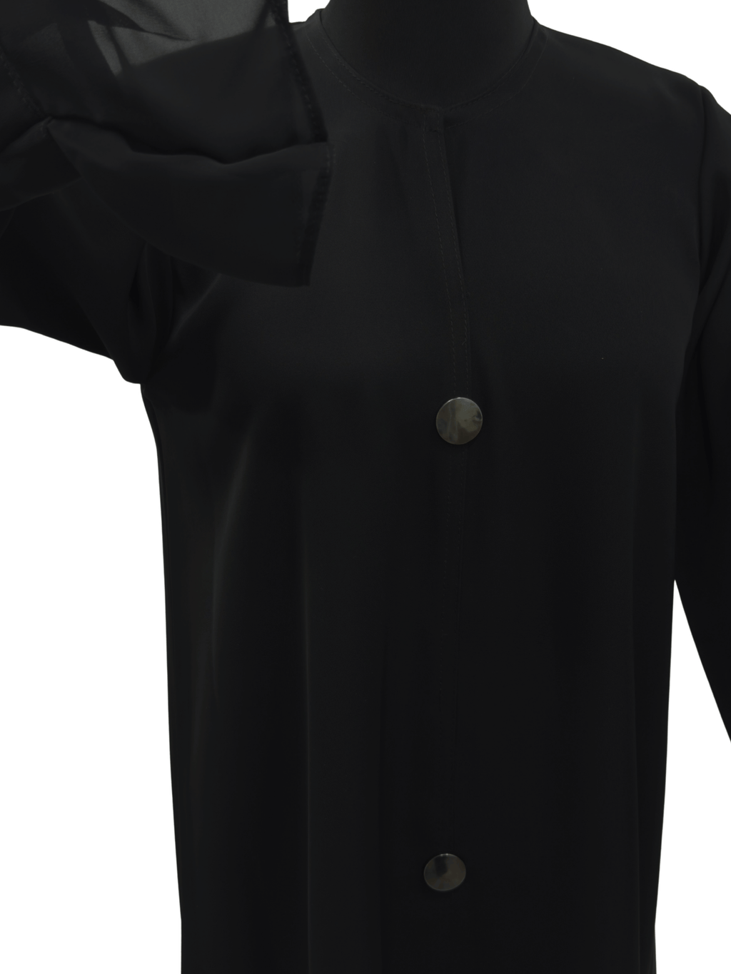 ZW 372 Hessa Black Abaya with Statement Buttons & Ruffled Hem