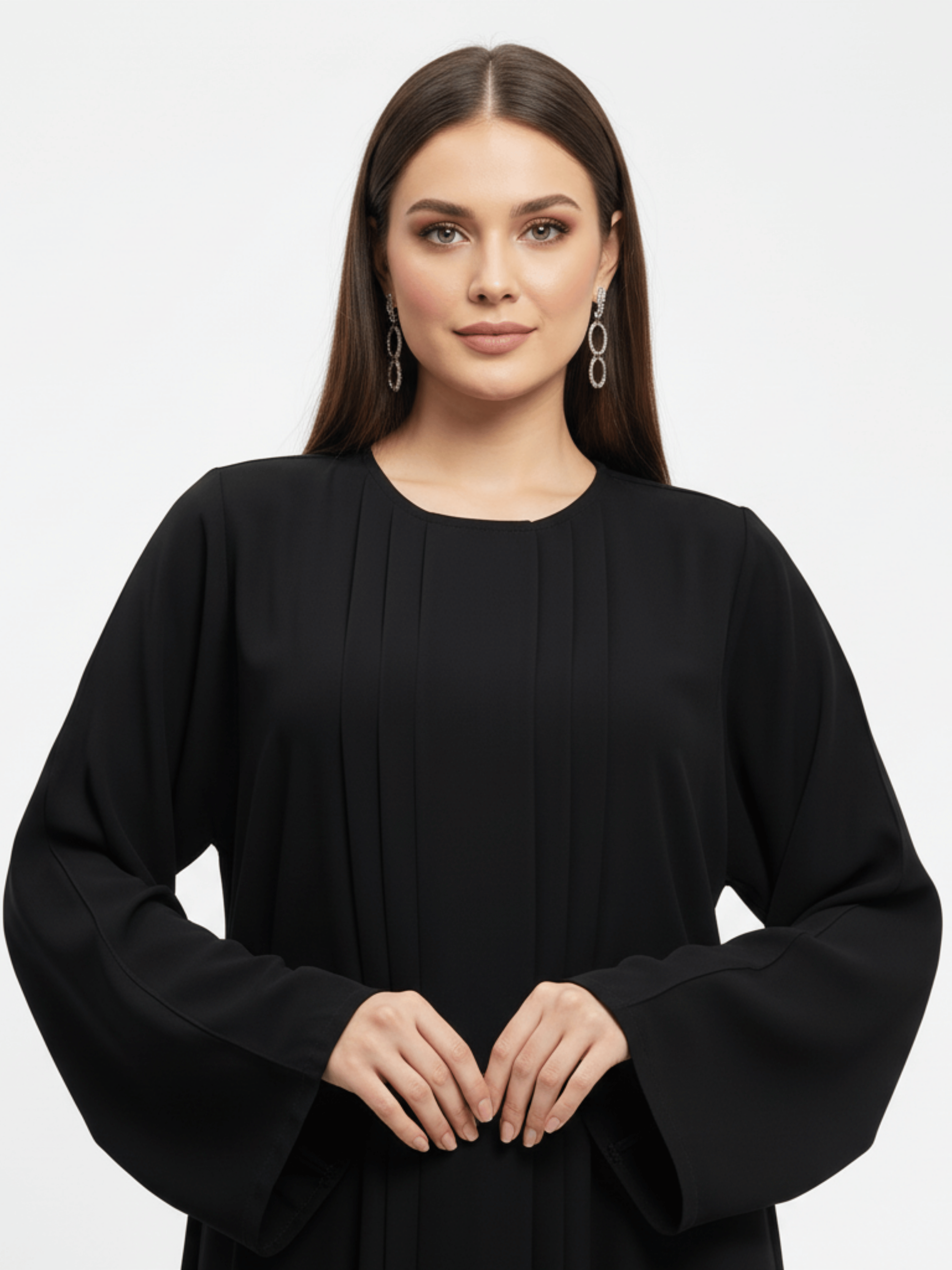 ZW 194 Hajar Classic Black Abaya with Gold Emblem Accent