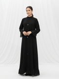 ZW 372 Hessa Black Abaya with Statement Buttons & Ruffled Hem