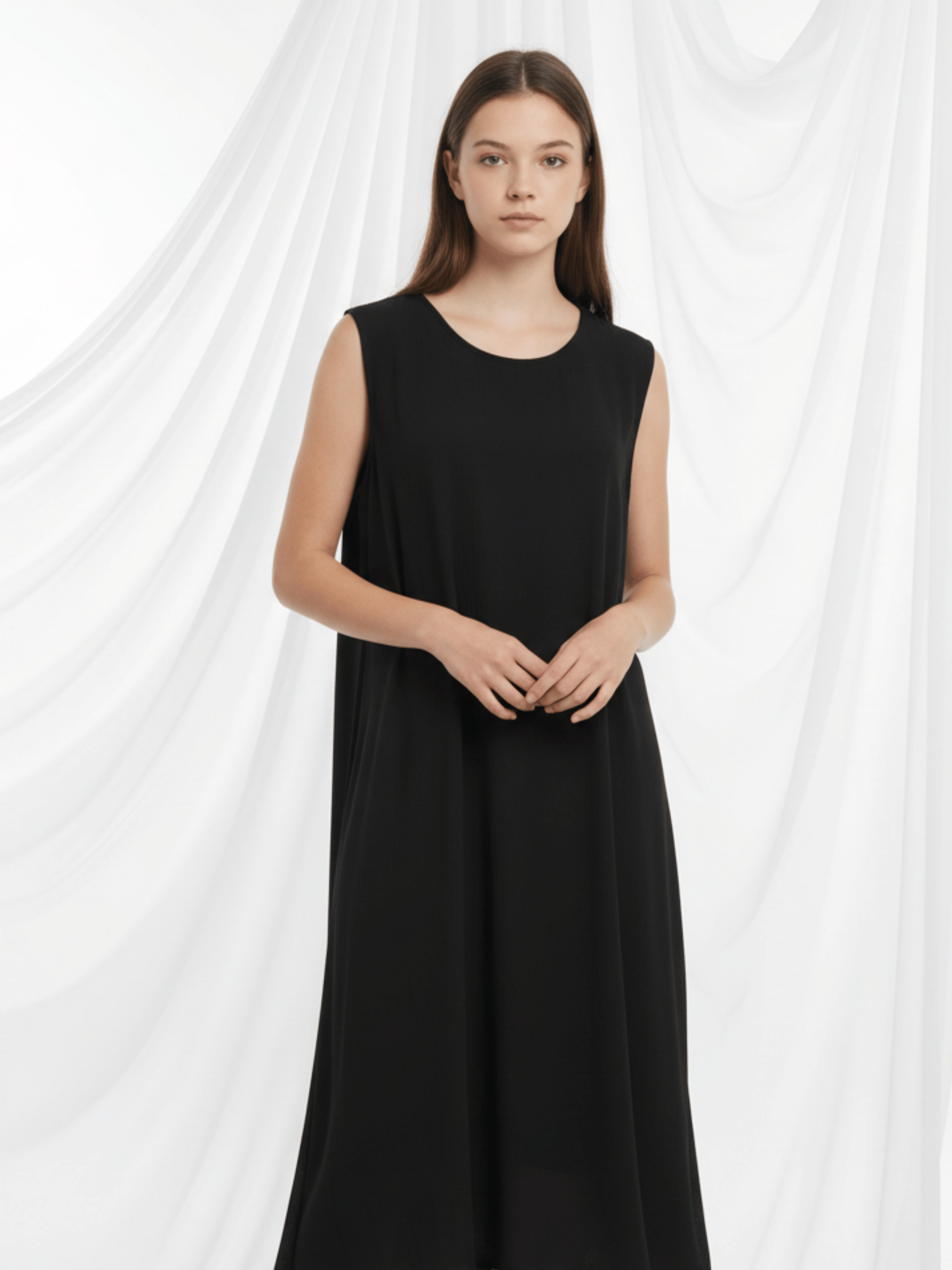 ZW 380 Noor Black Inner Dress | Soft Kuwaiti Crepe Underdress