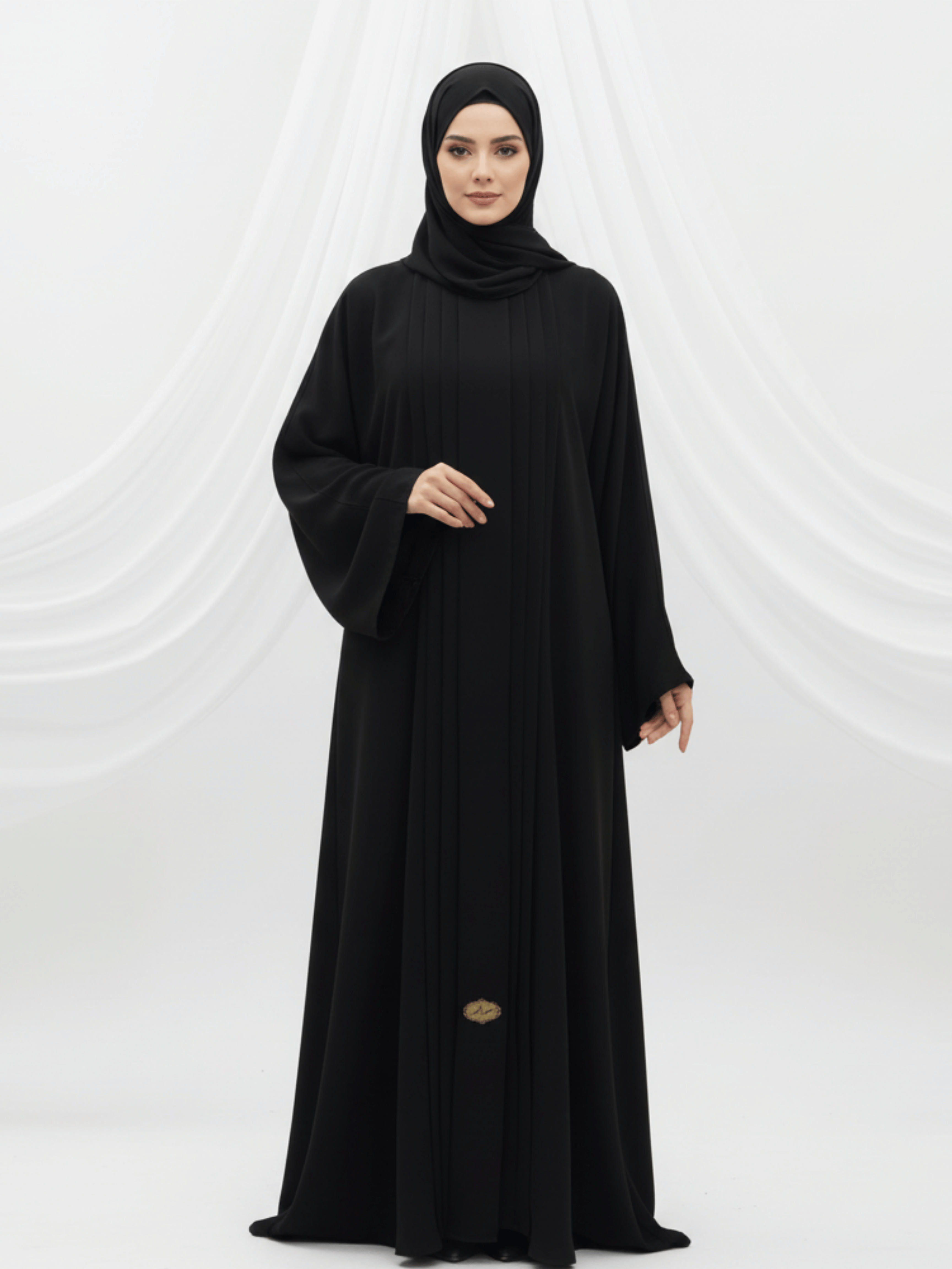 ZW 381 Amal Black Pleated Abaya | Elegant Kuwaiti Design