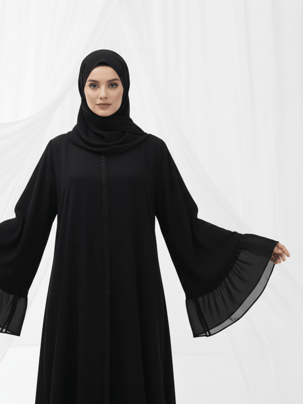 ZW 385 Yasmin Flared Sleeve Abaya | Elegant Black Modest Wear