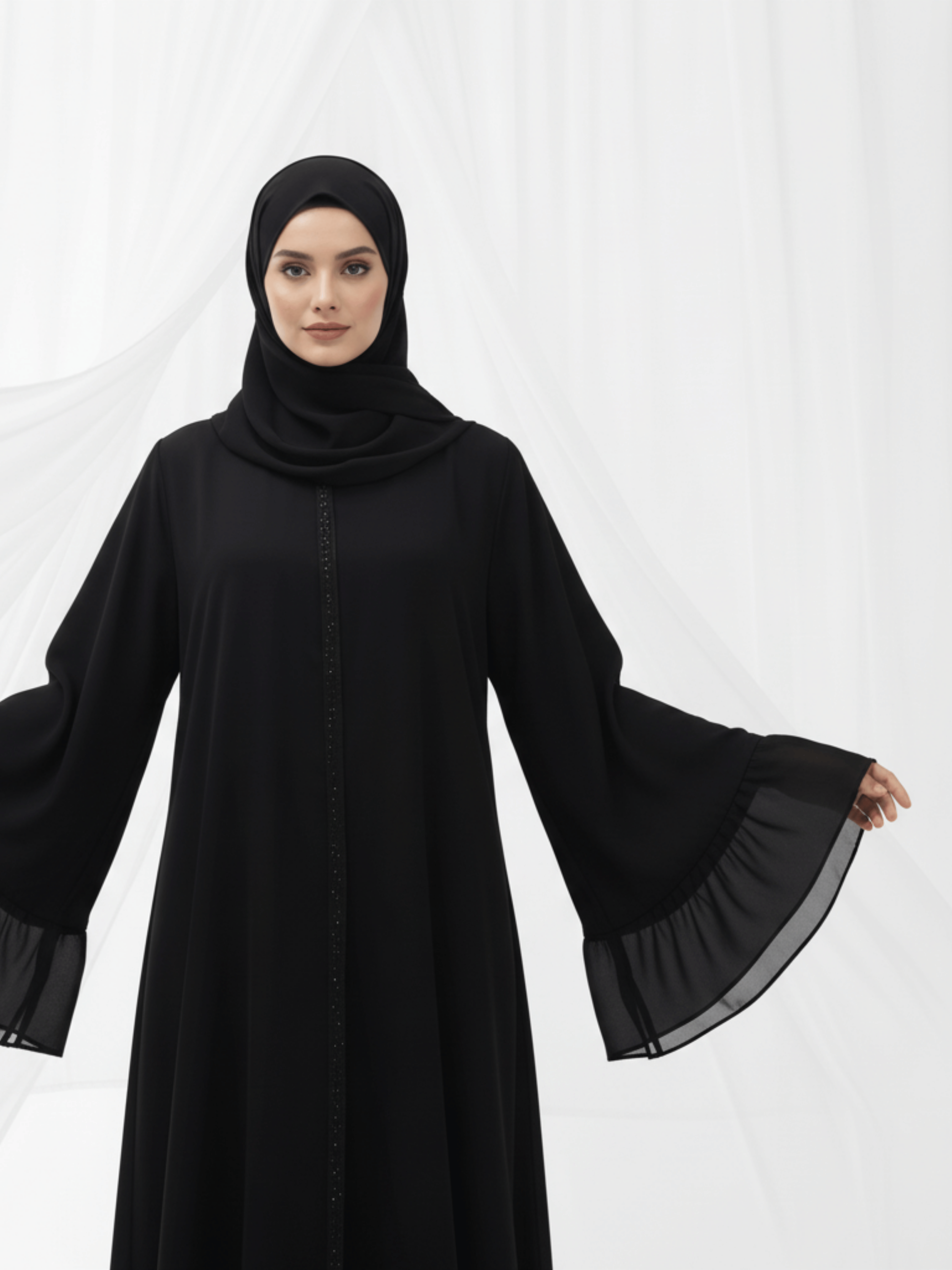 ZW 385 Yasmin Flared Sleeve Abaya | Elegant Black Modest Wear