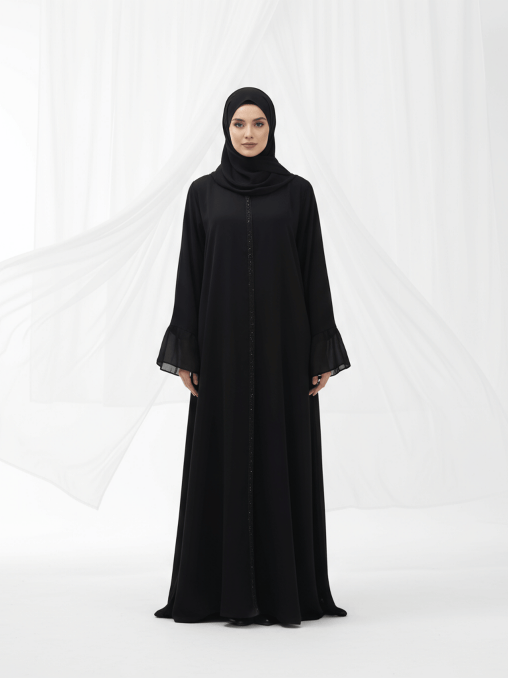 ZW 385 Yasmin Flared Sleeve Abaya | Elegant Black Modest Wear