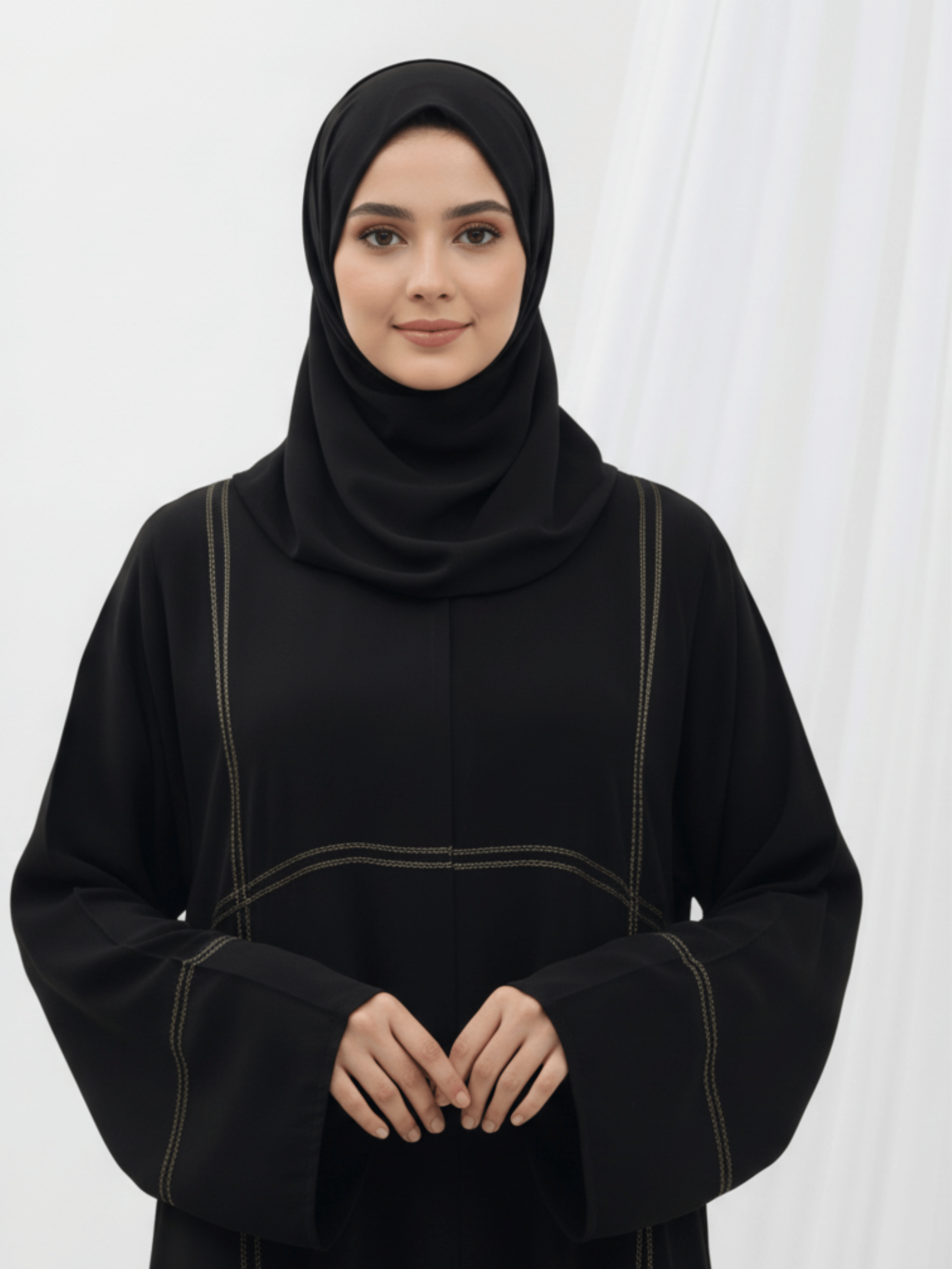 ZW 387 Hanaan Black Abaya | Elegant Stitch Detail Abaya