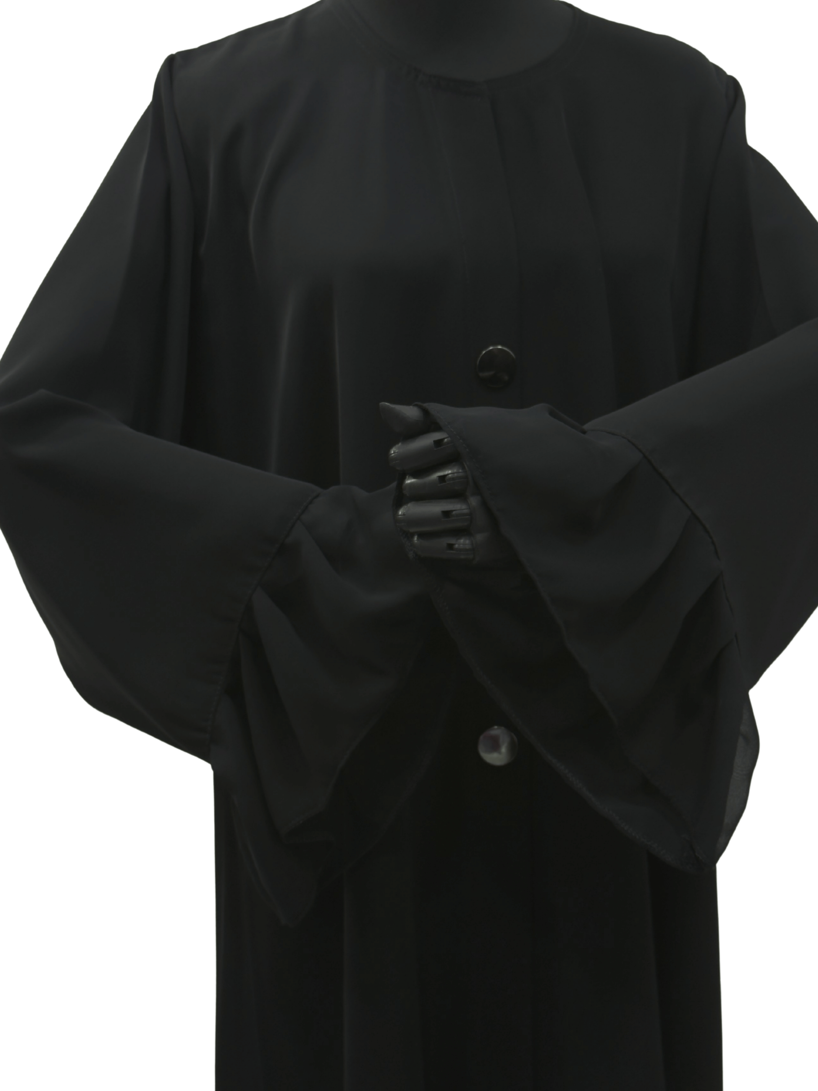 ZW 388 Rania Black Abaya | Flared Sleeve Ruffle Hem Abaya