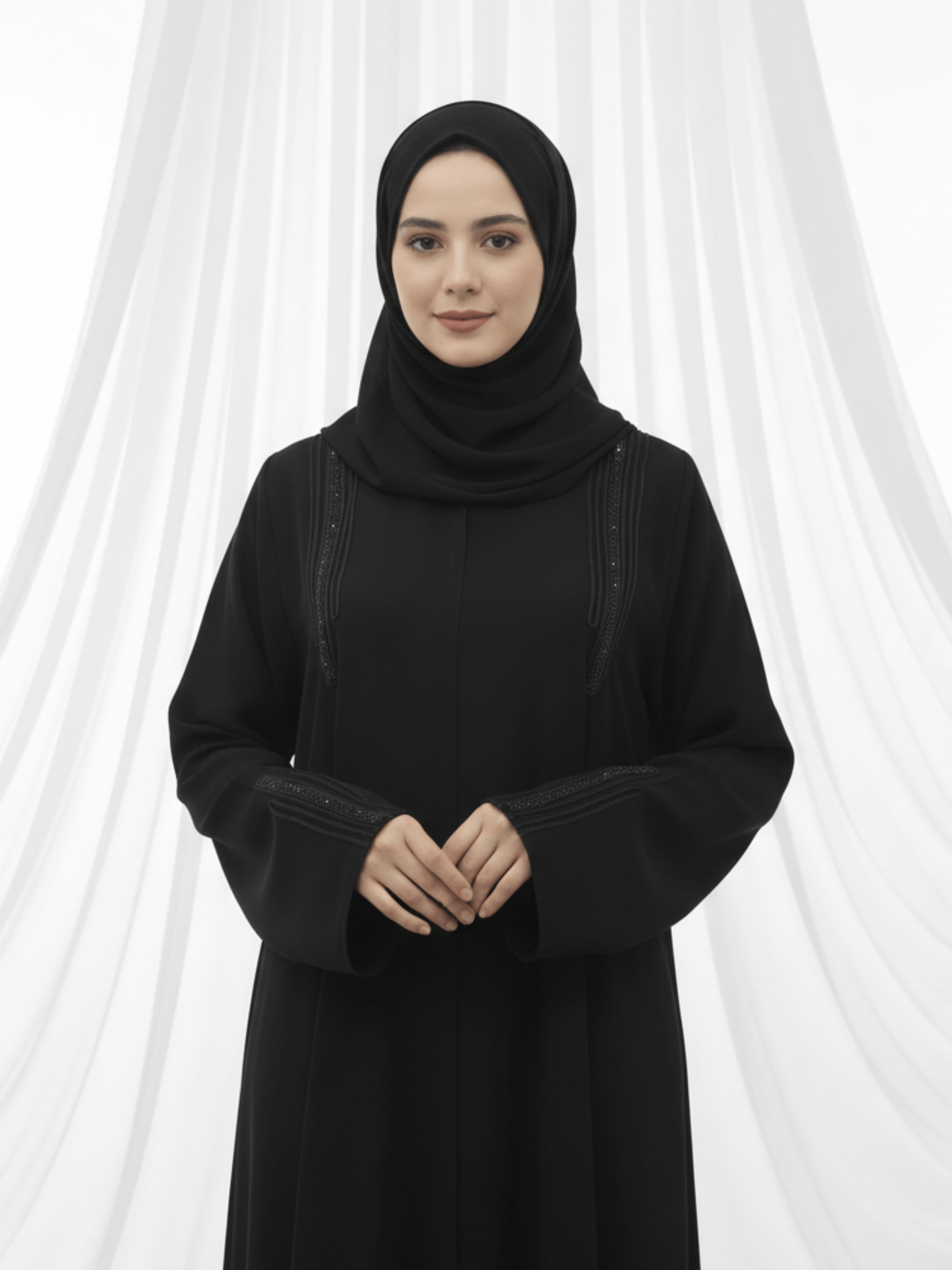 ZW 389 Layla Black Abaya | Elegant Hand-Embellished Abaya