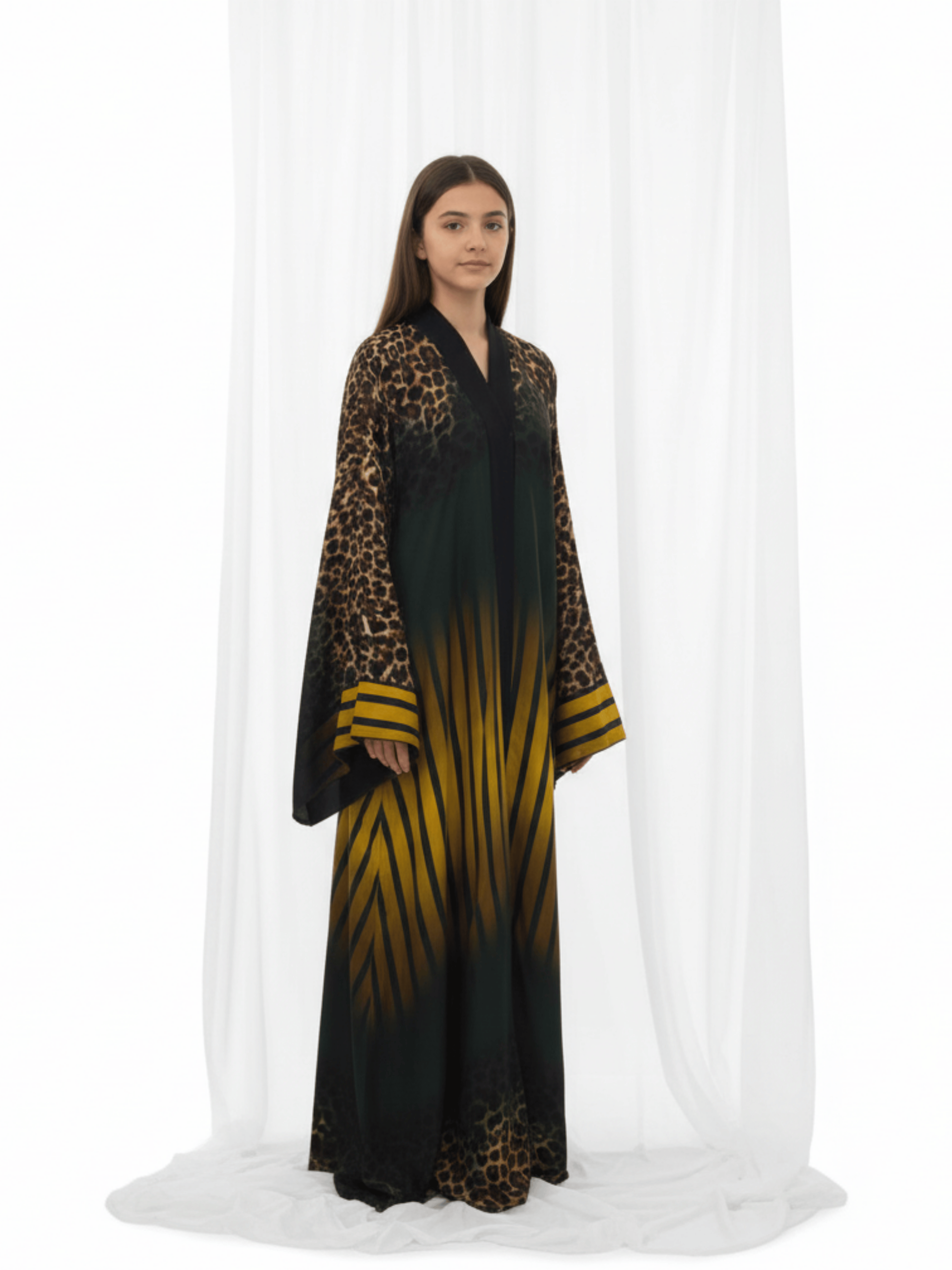 ZW 393 Leopard & Gold Darra Outfit | Elegant Printed Daraa with Striped Detail