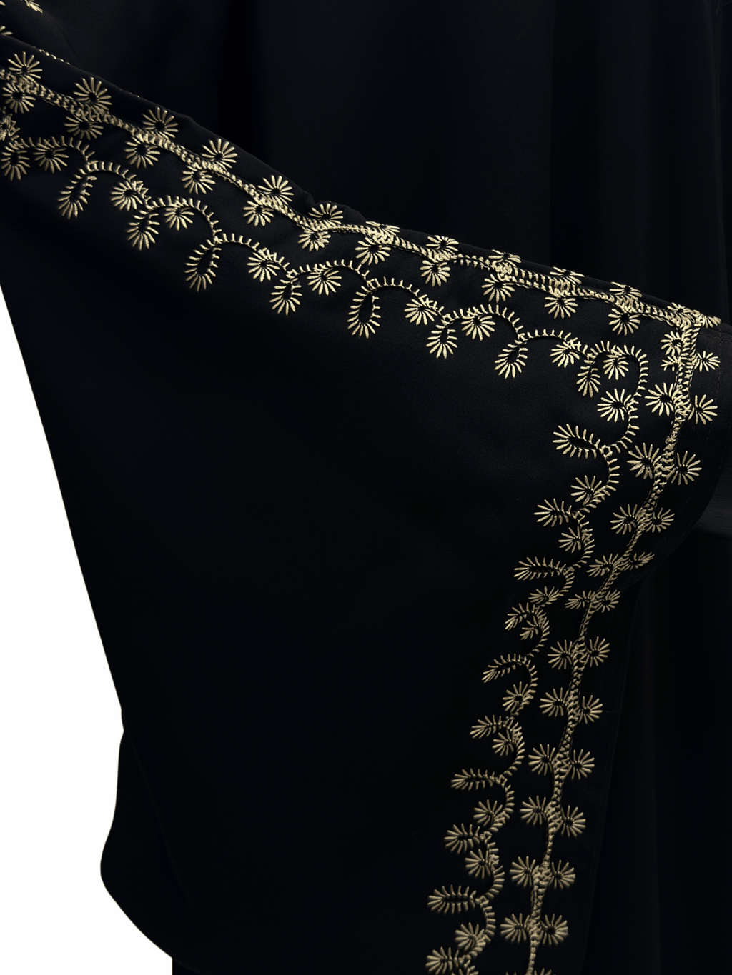 ZW 127 Reem Black Abaya with Gold Leaf Embroidery
