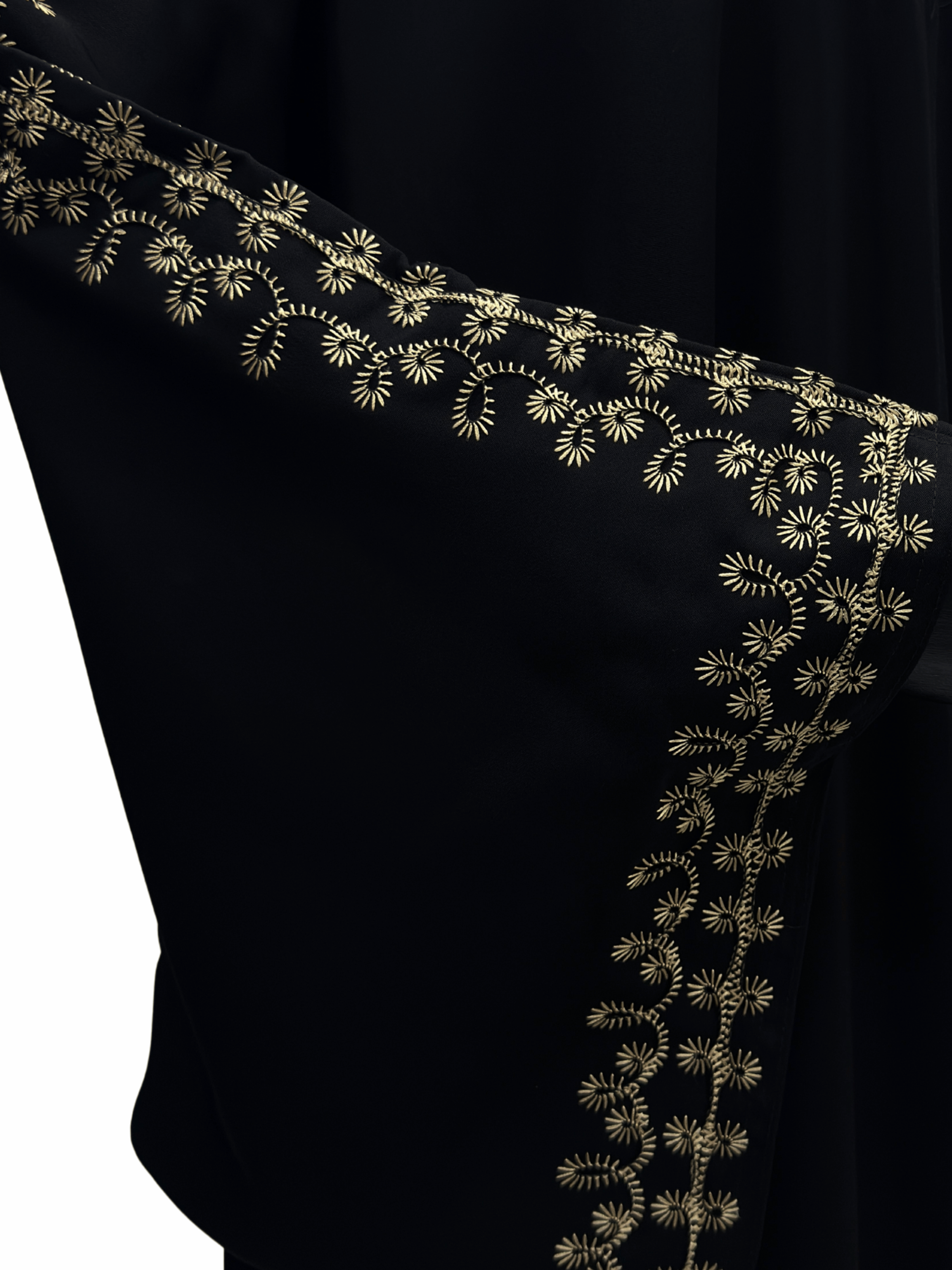 ZW 127 Reem Black Abaya with Gold Leaf Embroidery