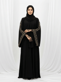 ZW 127 Reem Black Abaya with Gold Leaf Embroidery
