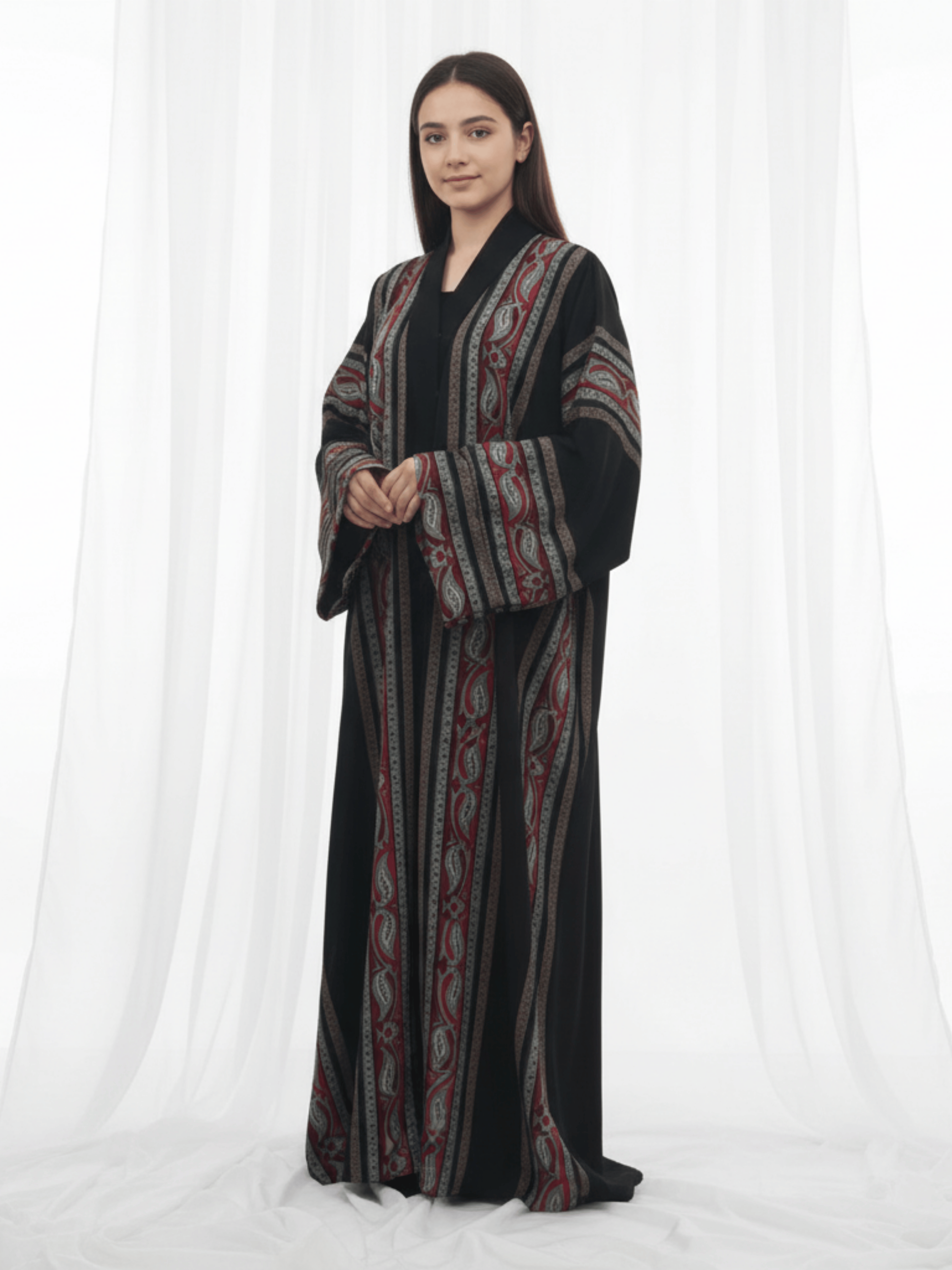 ZW 395 Black & Red Embroidered Darra Outfit | Elegant Patterned Daraa for Women