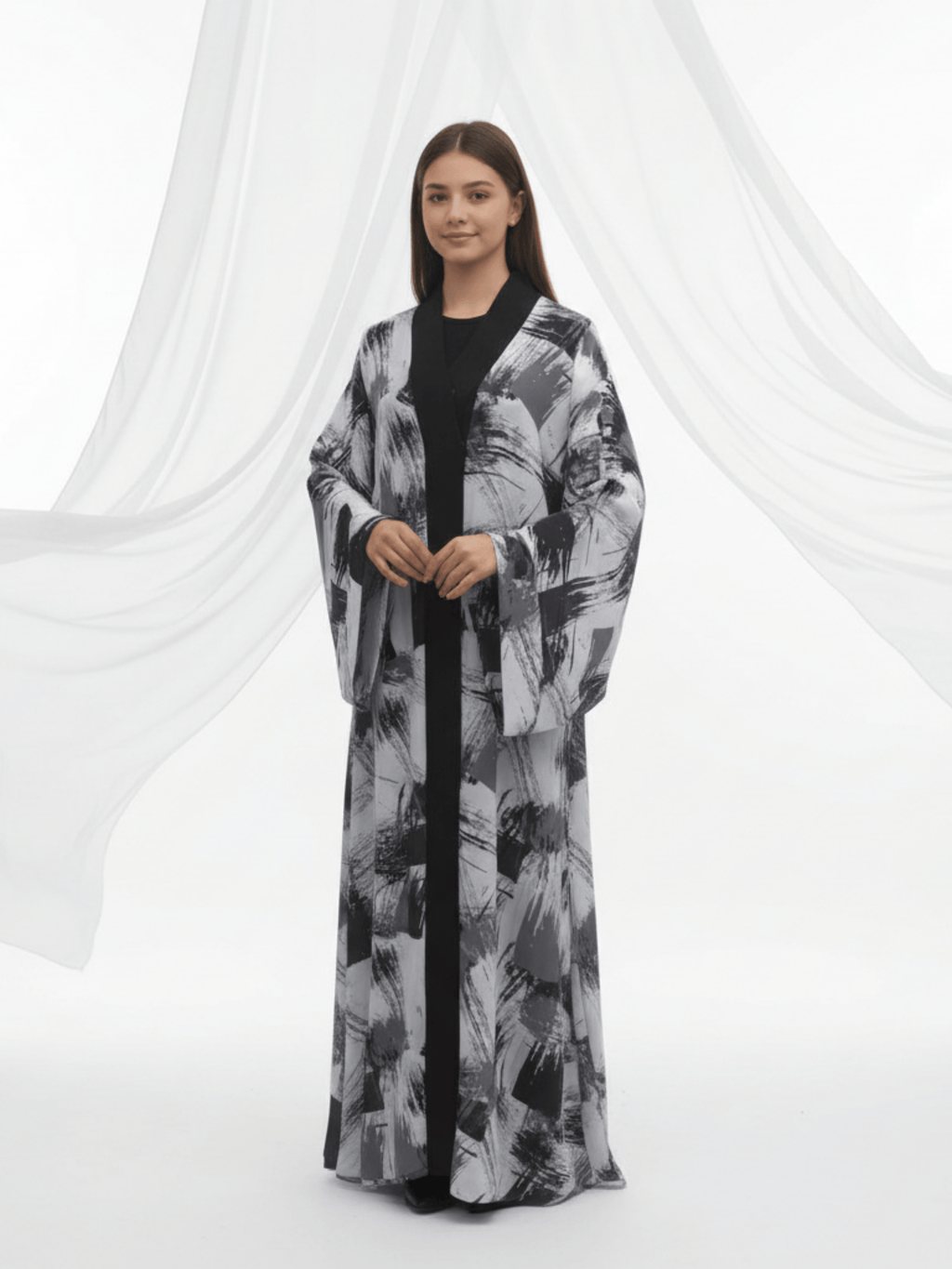 ZW 397 Black & Grey Artistic Darra Outfit | Modern Abstract Printed Daraa for Women