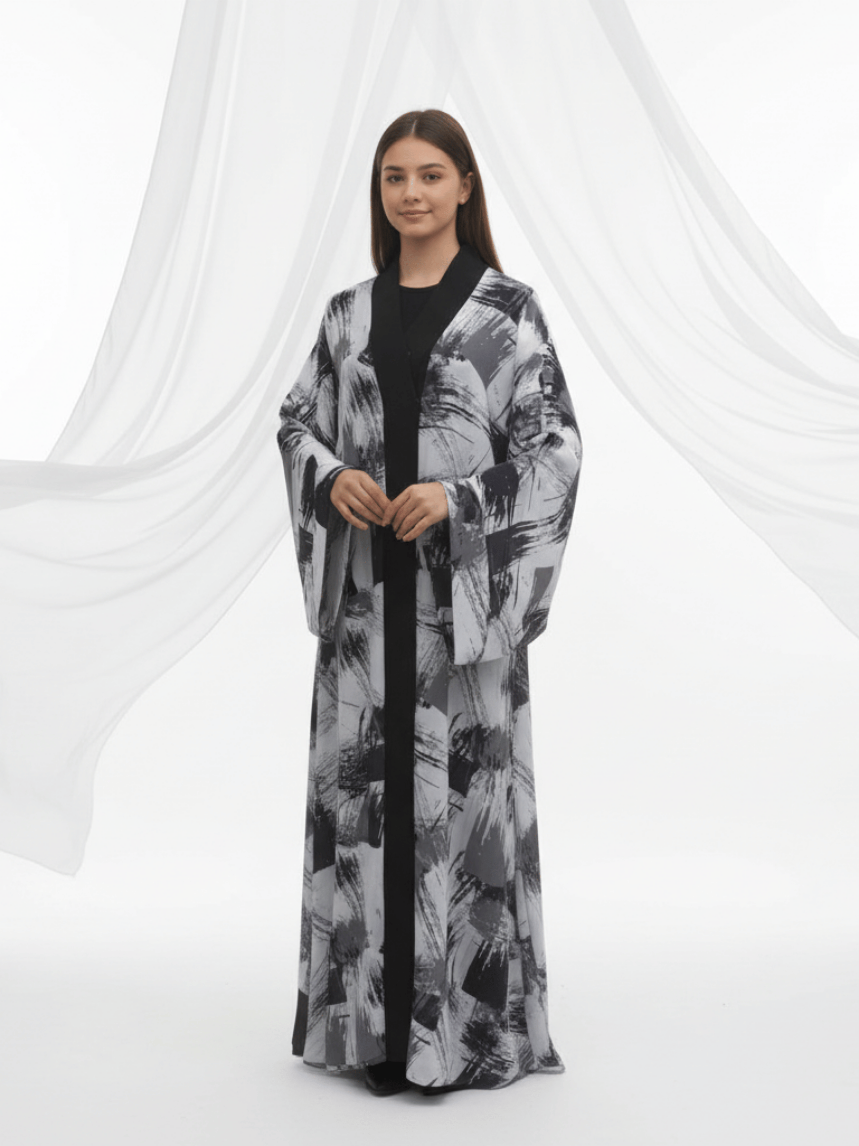 ZW 397 Black & Grey Artistic Darra Outfit | Modern Abstract Printed Daraa for Women