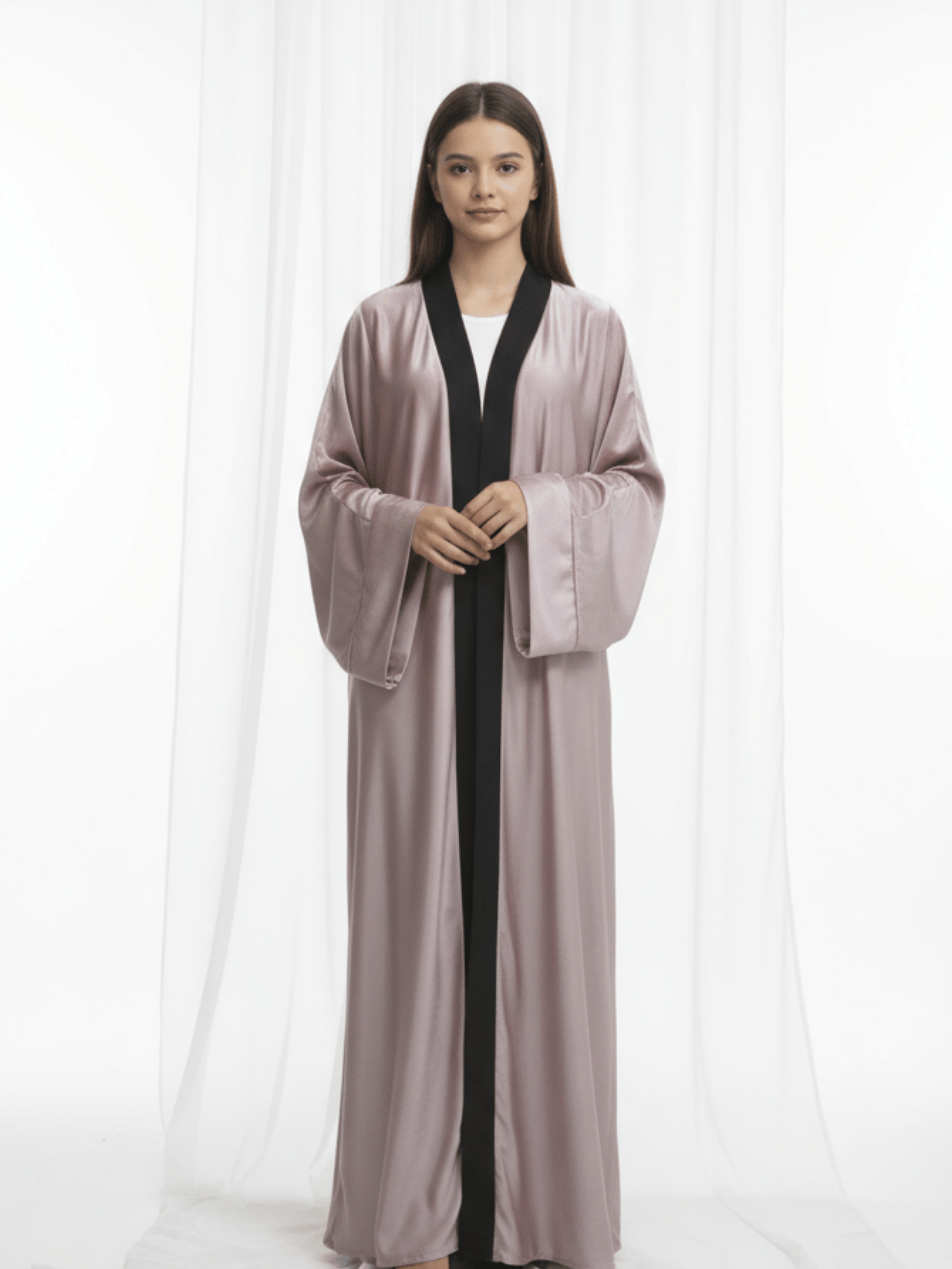 ZW 400 Rose Satin Darra Outfit | Soft Silky Daraa with Black Trim for Women