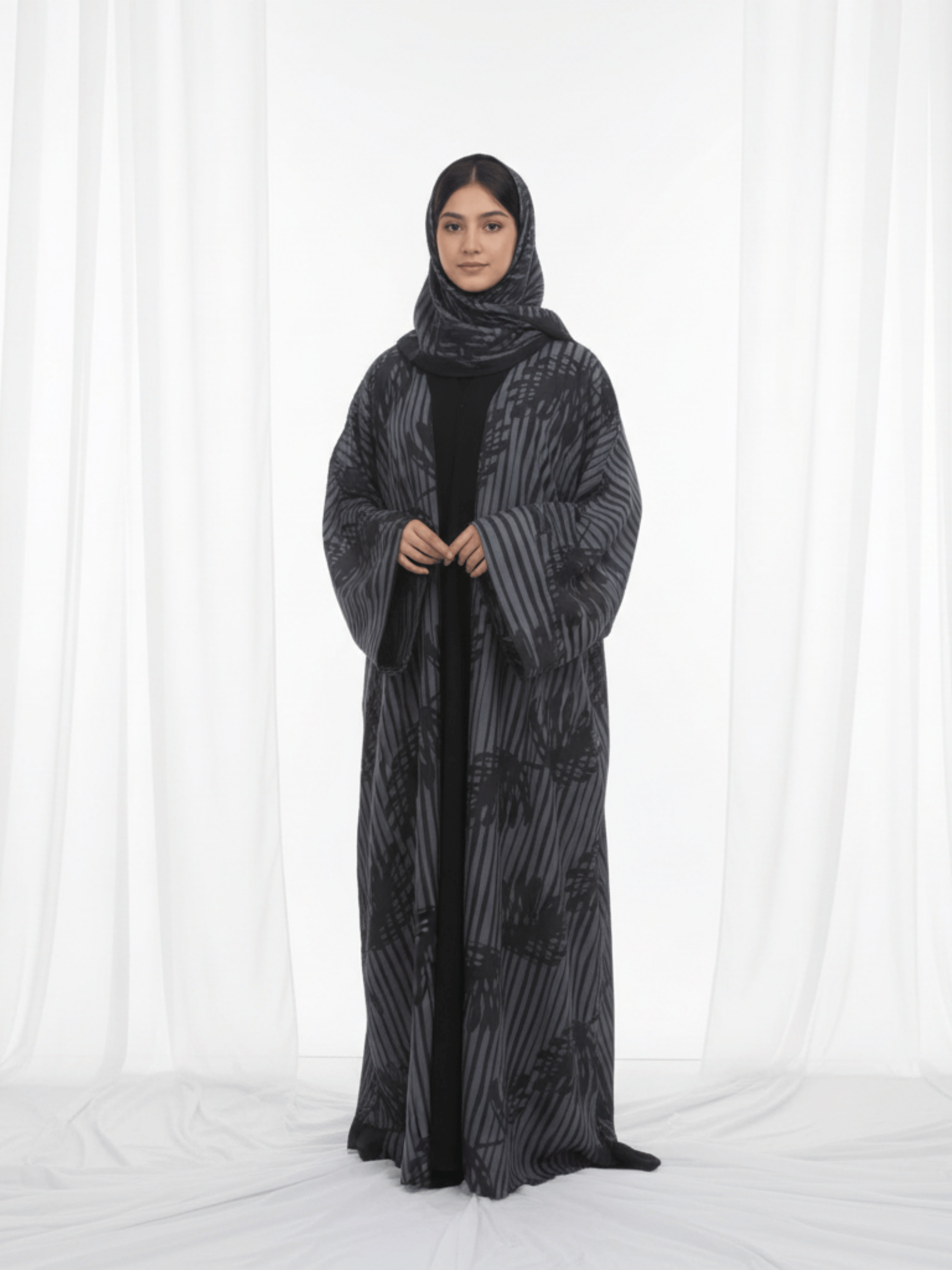 ZW 401 Charcoal Abstract Darra Outfit | Modern Grey & Black Printed Daraa for Women