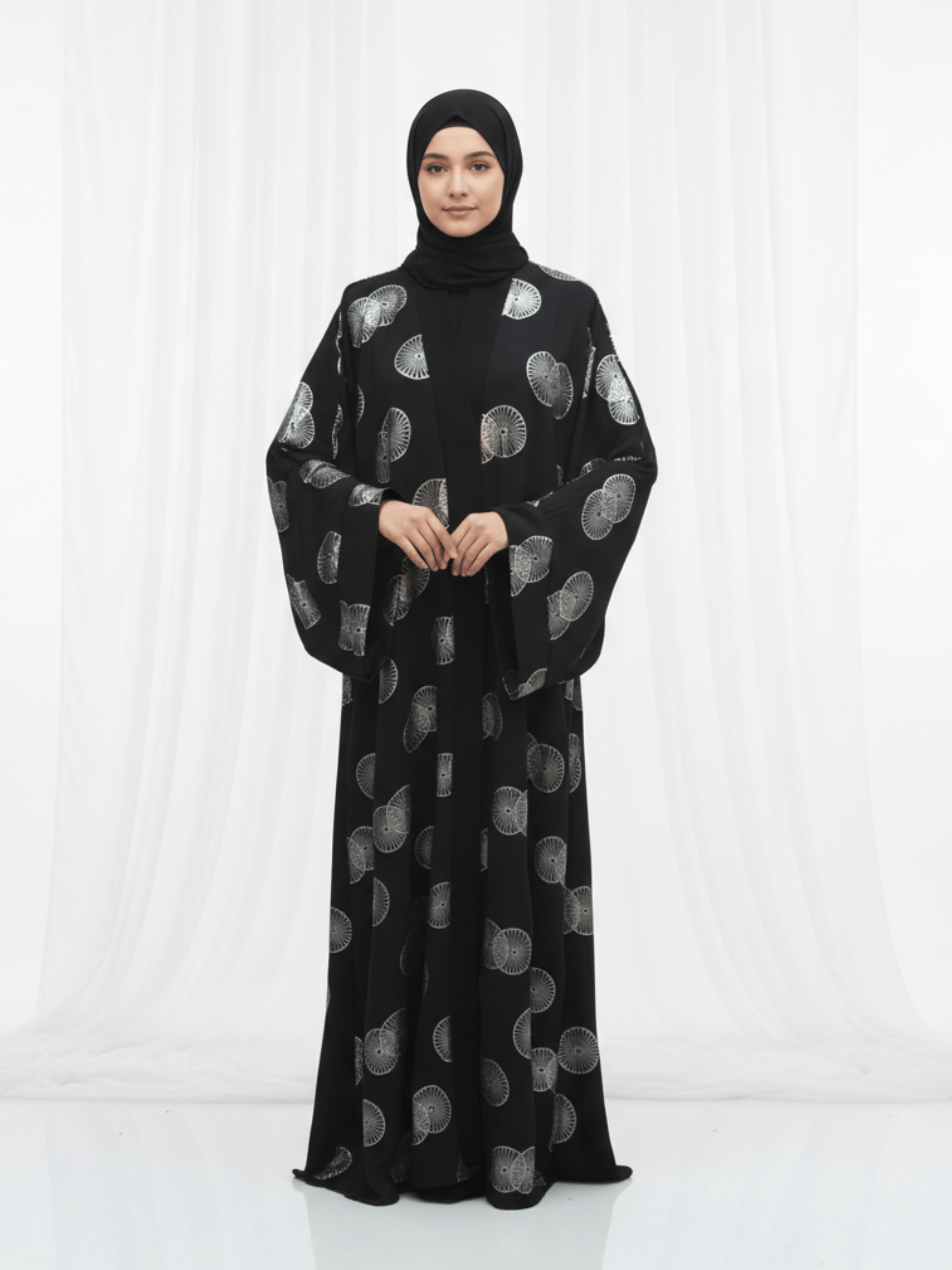 ZW 404 Black Circular Pattern Daraa Outfit | Elegant Black Printed Daraa for Women