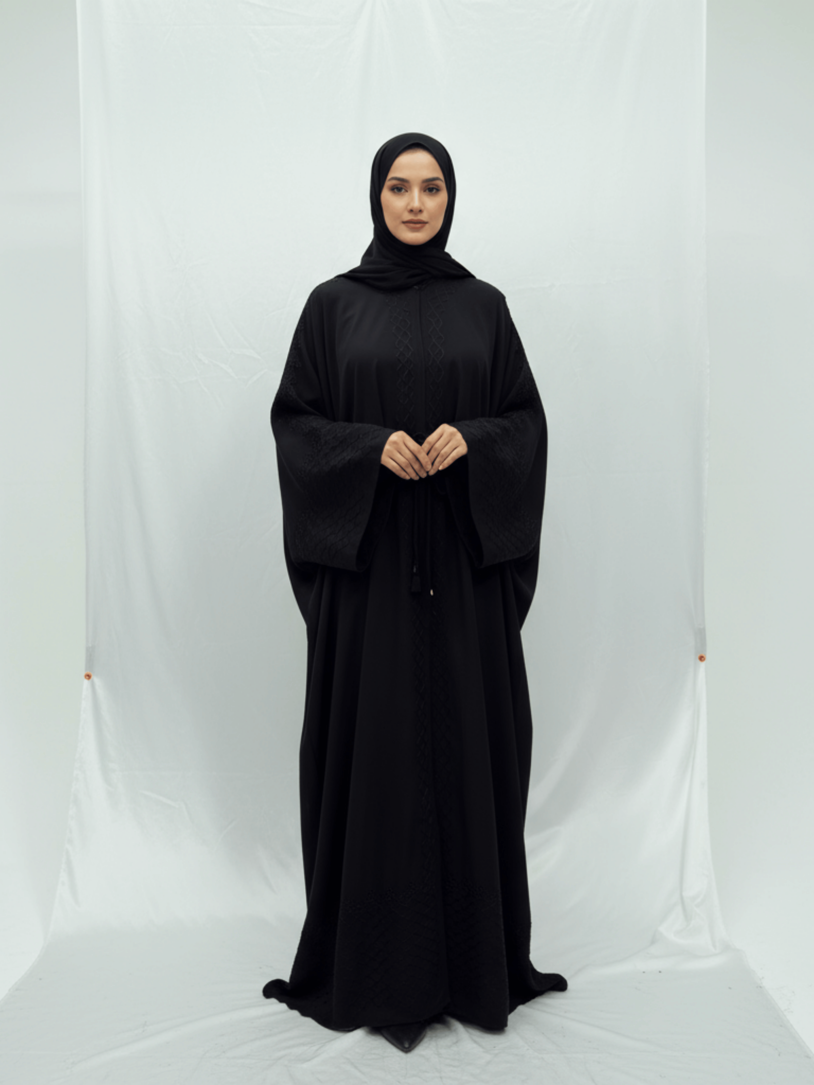 ZW 134 Dana Black Abaya with Textured Detailing