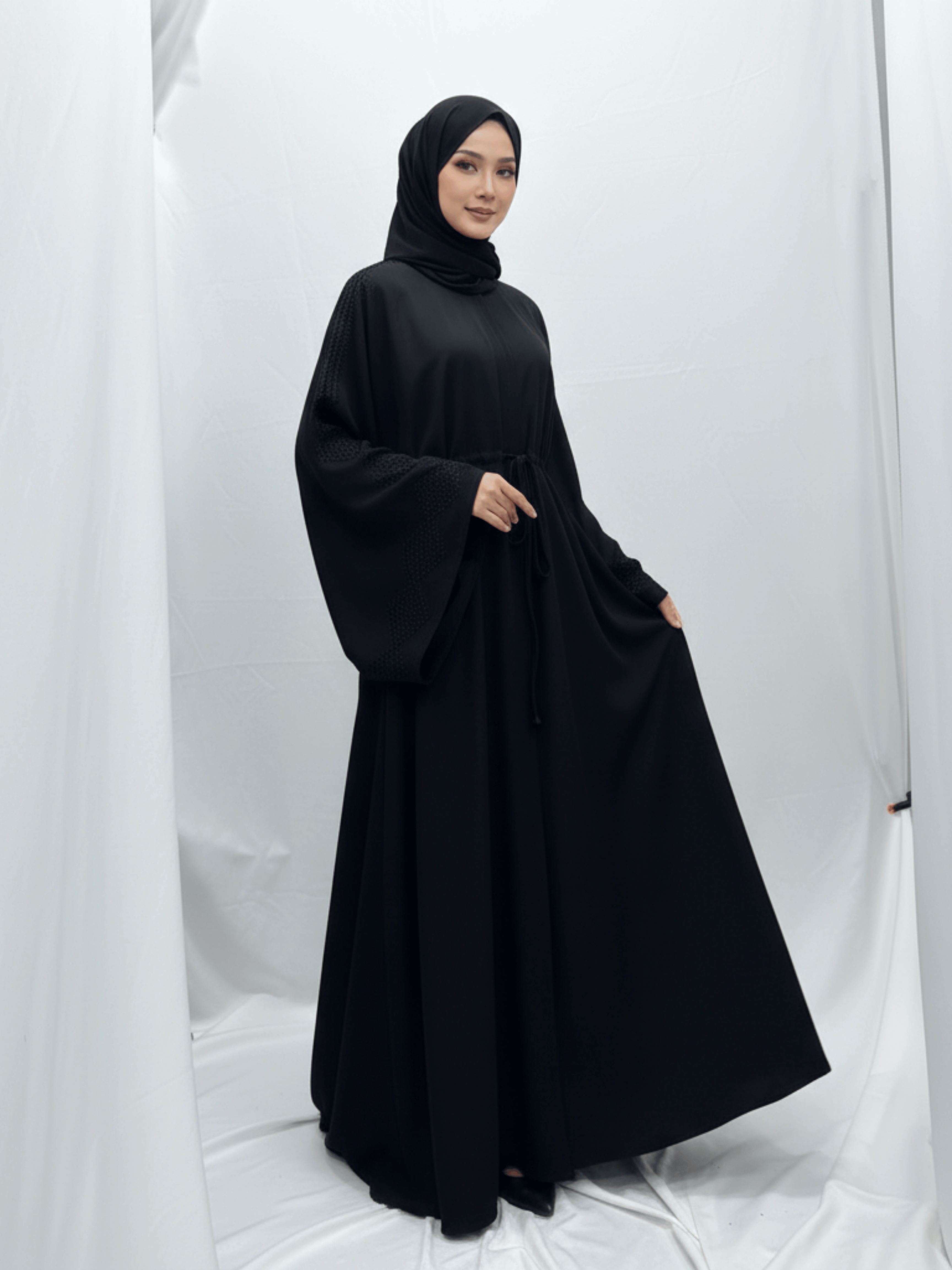 ZW 141 Layali Black Abaya with Diamond Pattern Embroidery